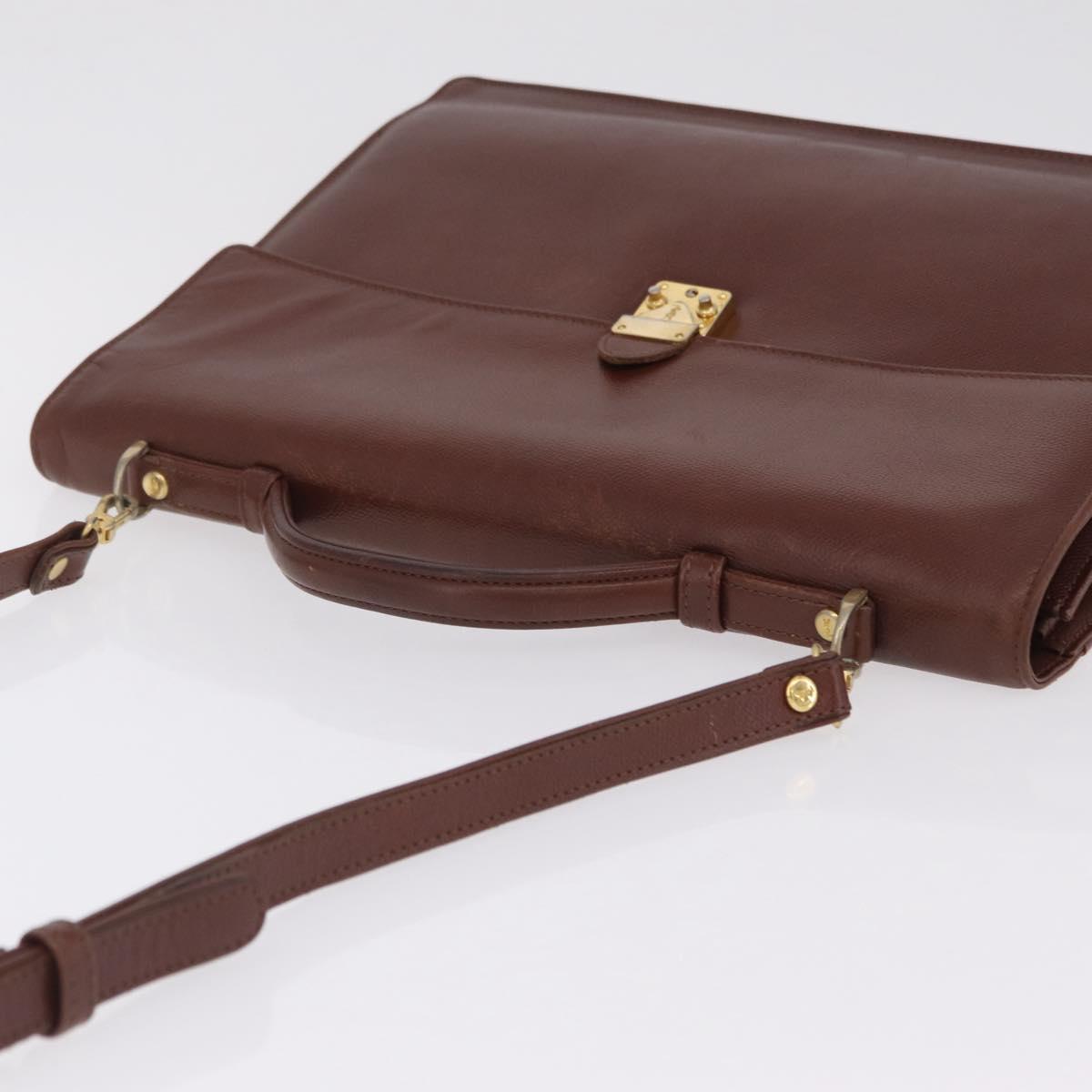 Saint Laurent Business Bag Leather 2way Brown Gold Auth 205426
