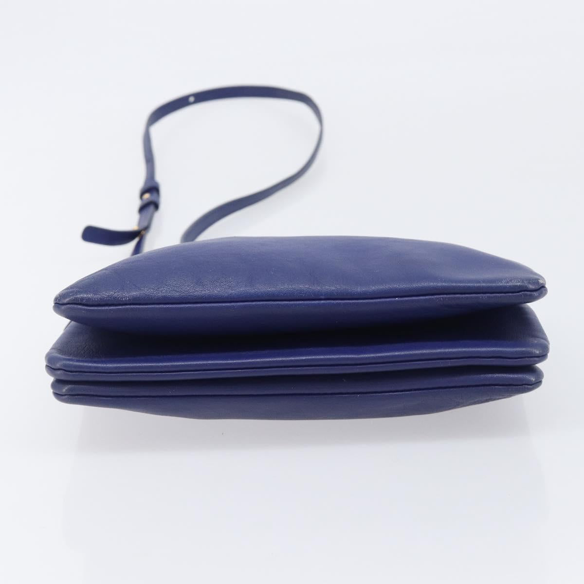 CELINE Trio Shoulder Bag Leather Blue Gold Auth 205438