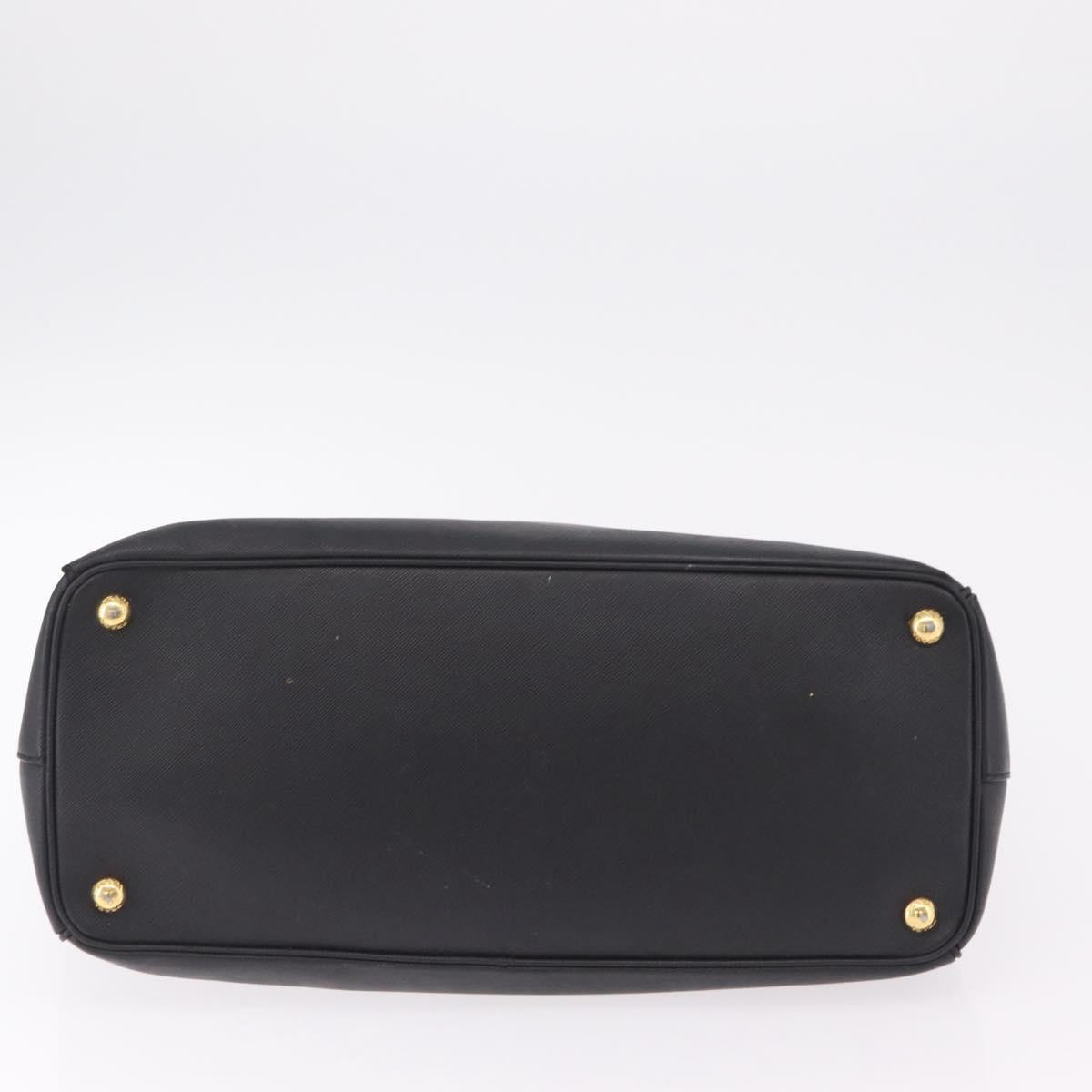 PRADA Galleria Hand Bag Safiano Leather Black Gold Auth 205439
