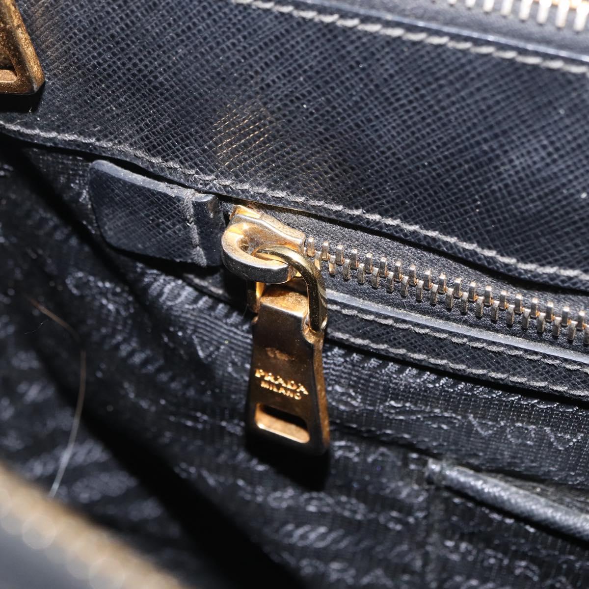 PRADA Galleria Hand Bag Safiano Leather Black Gold Auth 205439