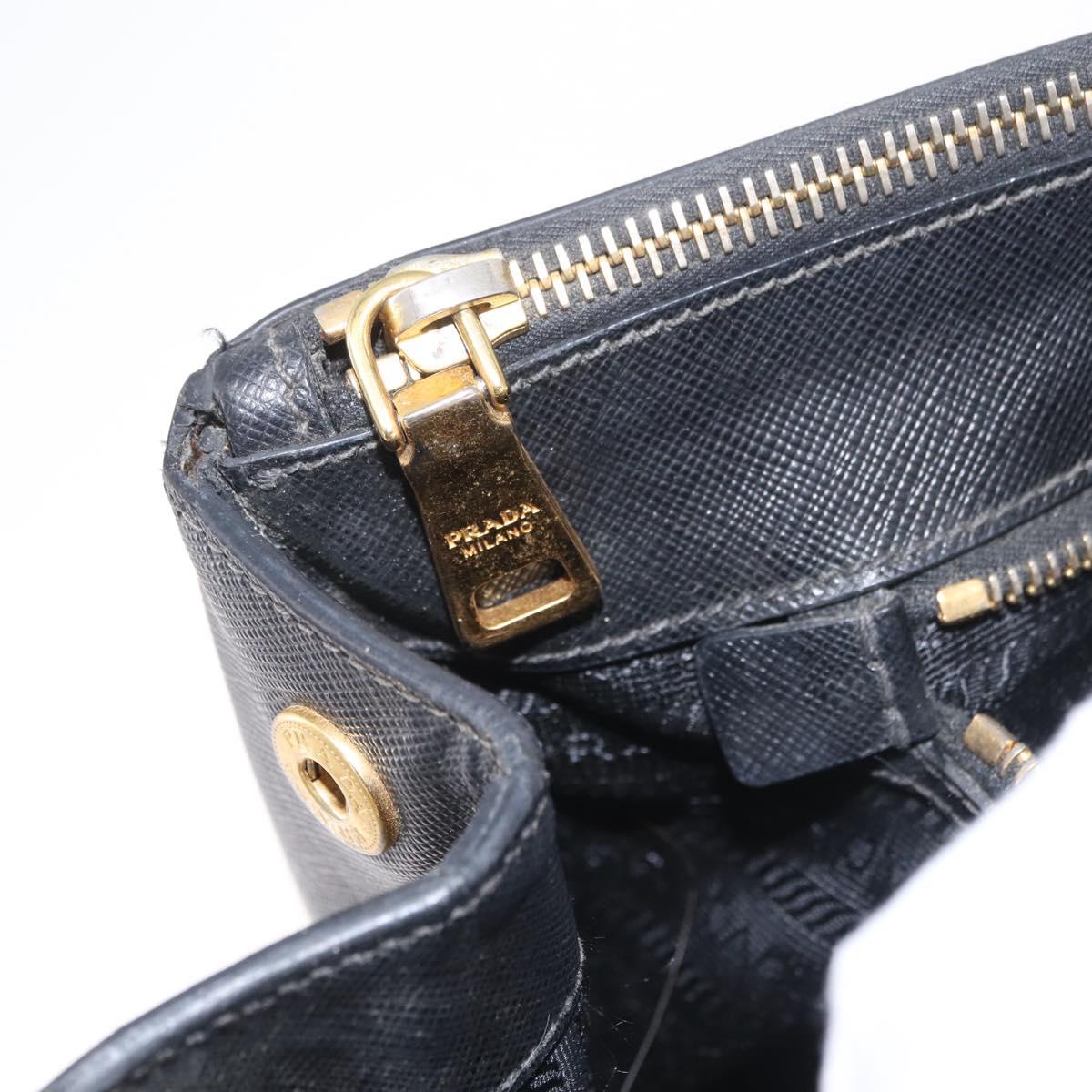 PRADA Galleria Hand Bag Safiano Leather Black Gold Auth 205439