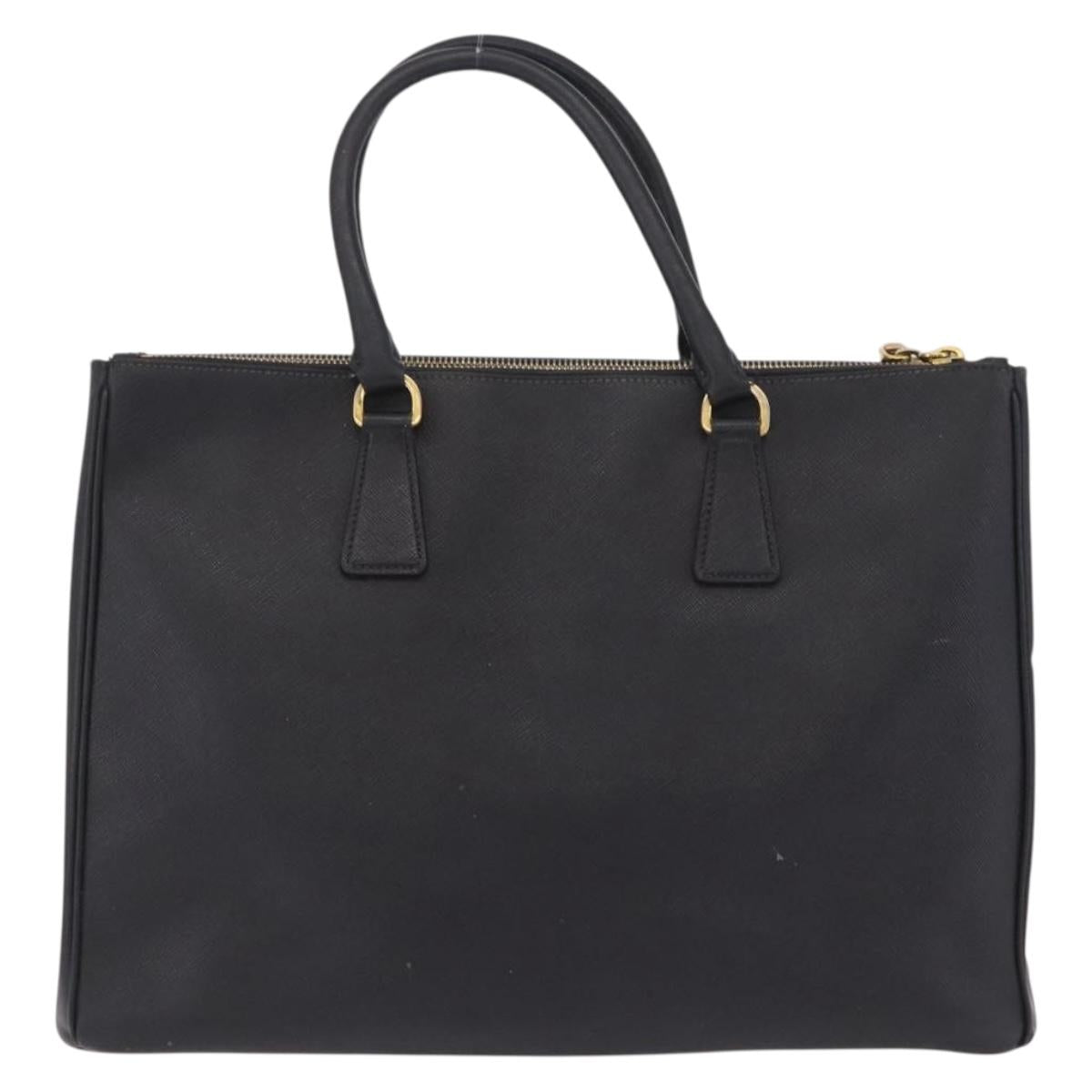 PRADA Galleria Hand Bag Safiano Leather Black Gold Auth 205439