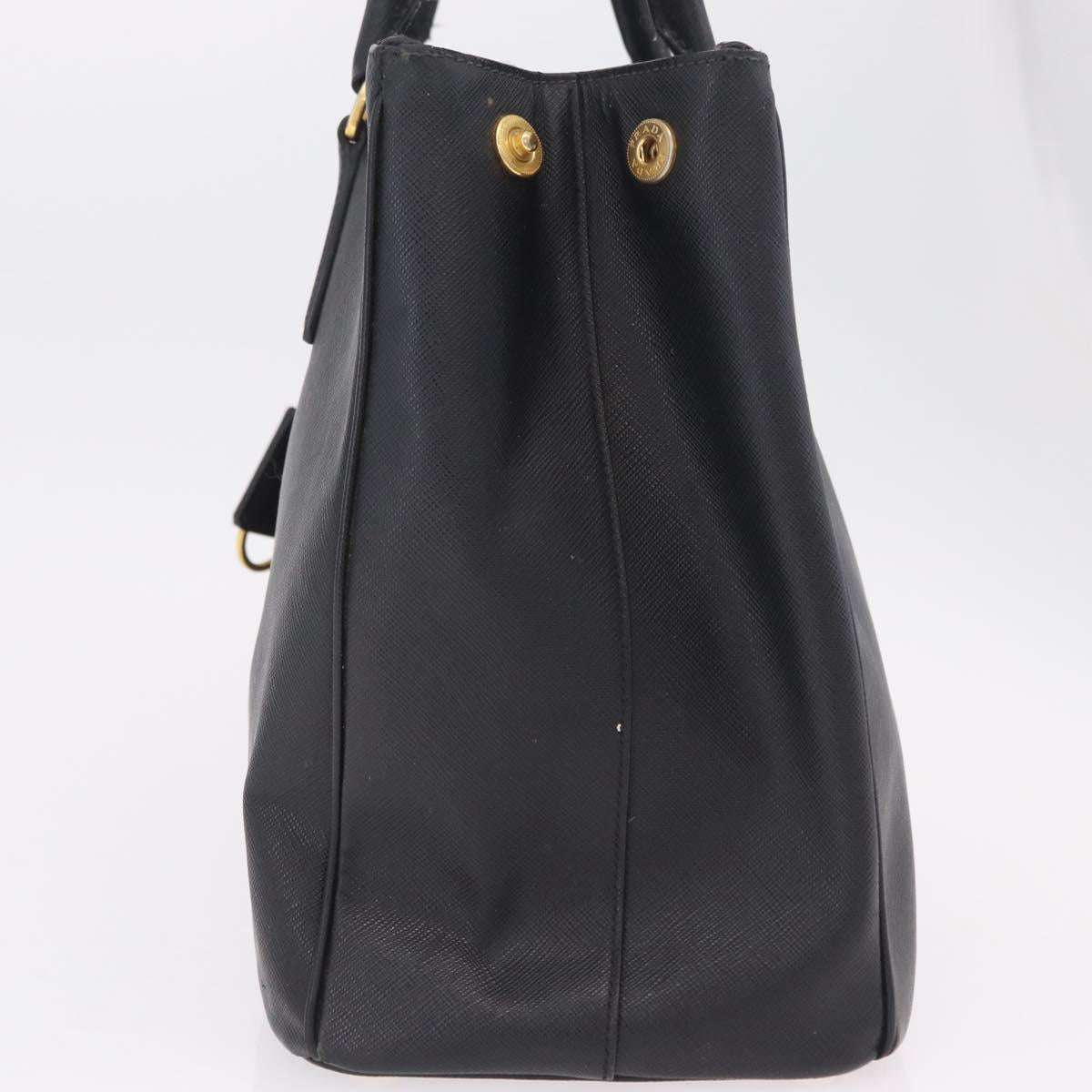 PRADA Galleria Hand Bag Safiano Leather Black Gold Auth 205439