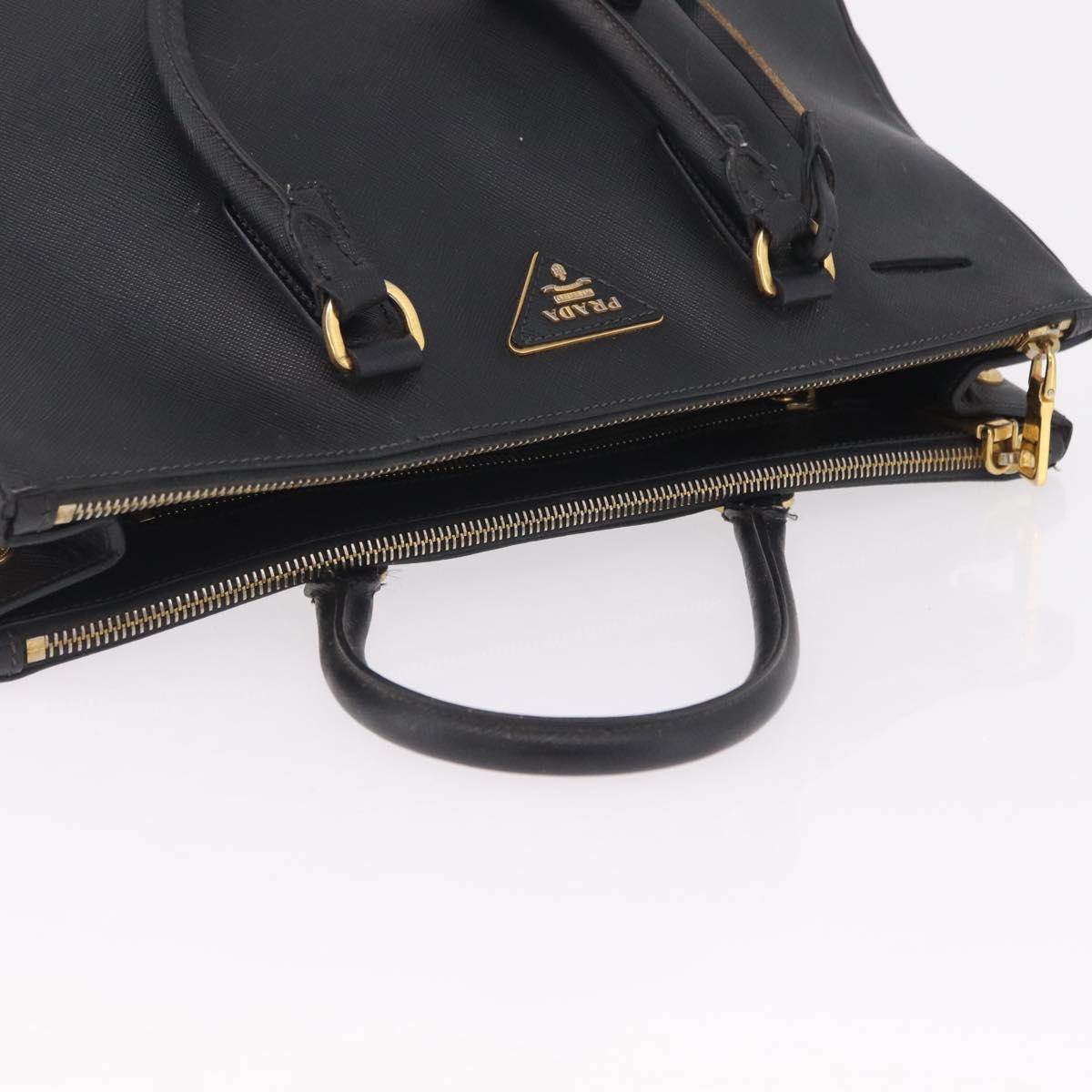 PRADA Galleria Hand Bag Safiano Leather Black Gold Auth 205439