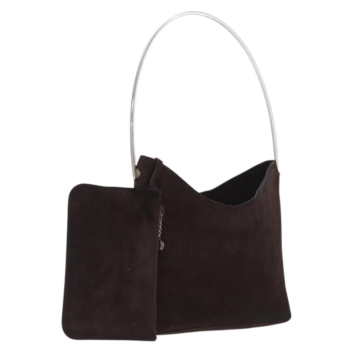 GUCCI Shoulder Bag Suede Brown Silver 001 3444 1978 Auth 205442