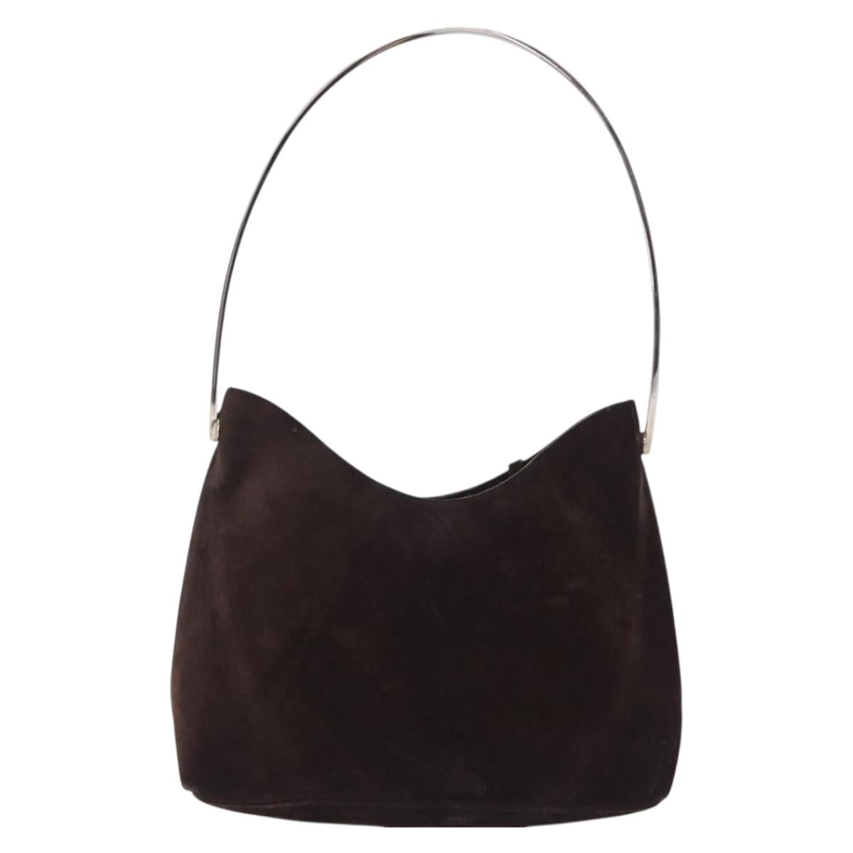 GUCCI Shoulder Bag Suede Brown Silver 001 3444 1978 Auth 205442