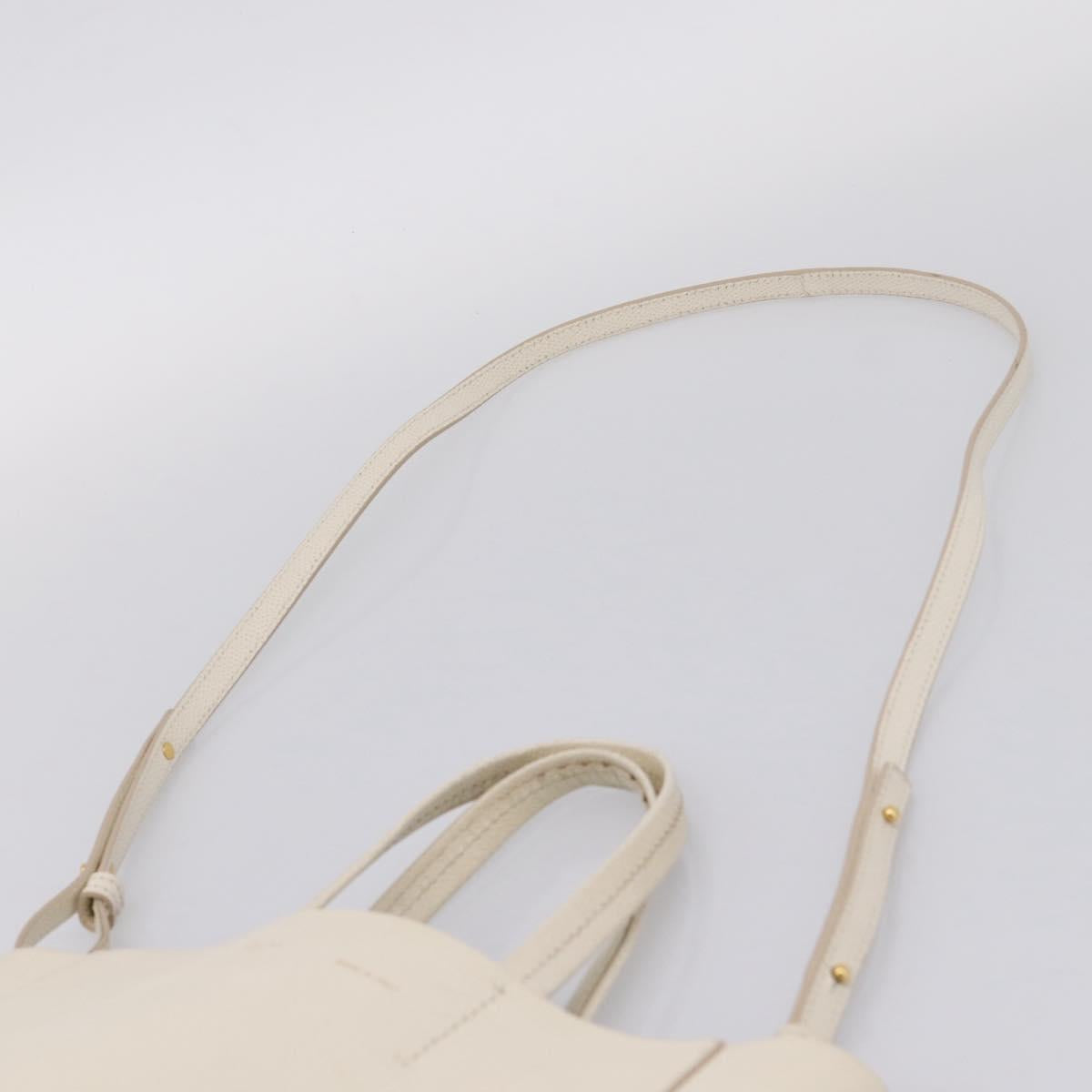 CELINE Vertical Cabas Tote Bag Leather 2way White Gold Auth 205444