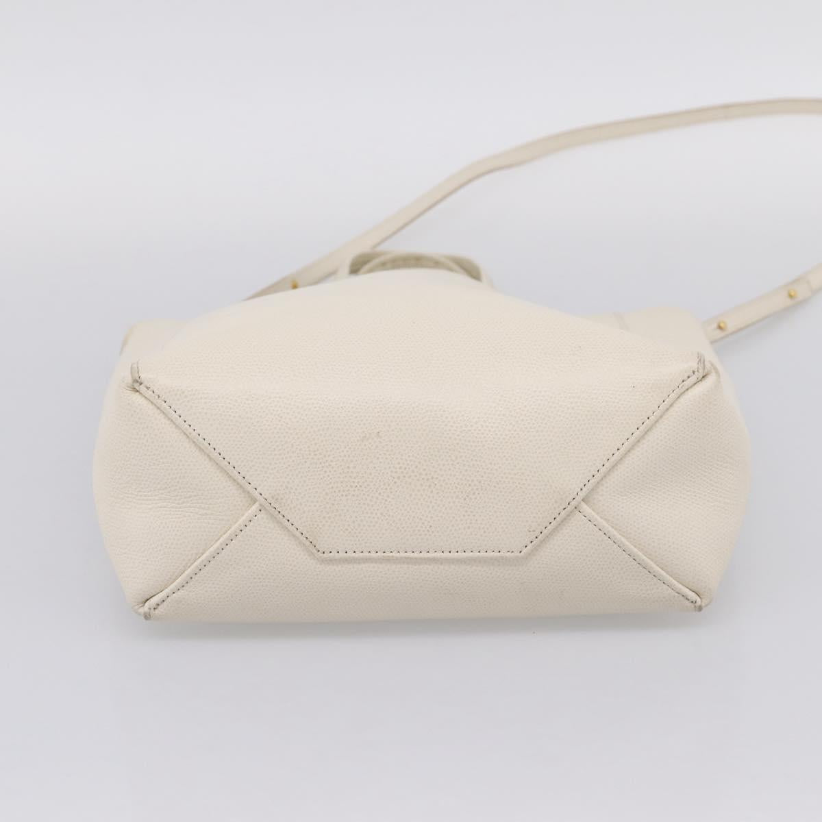 CELINE Vertical Cabas Tote Bag Leather 2way White Gold Auth 205444