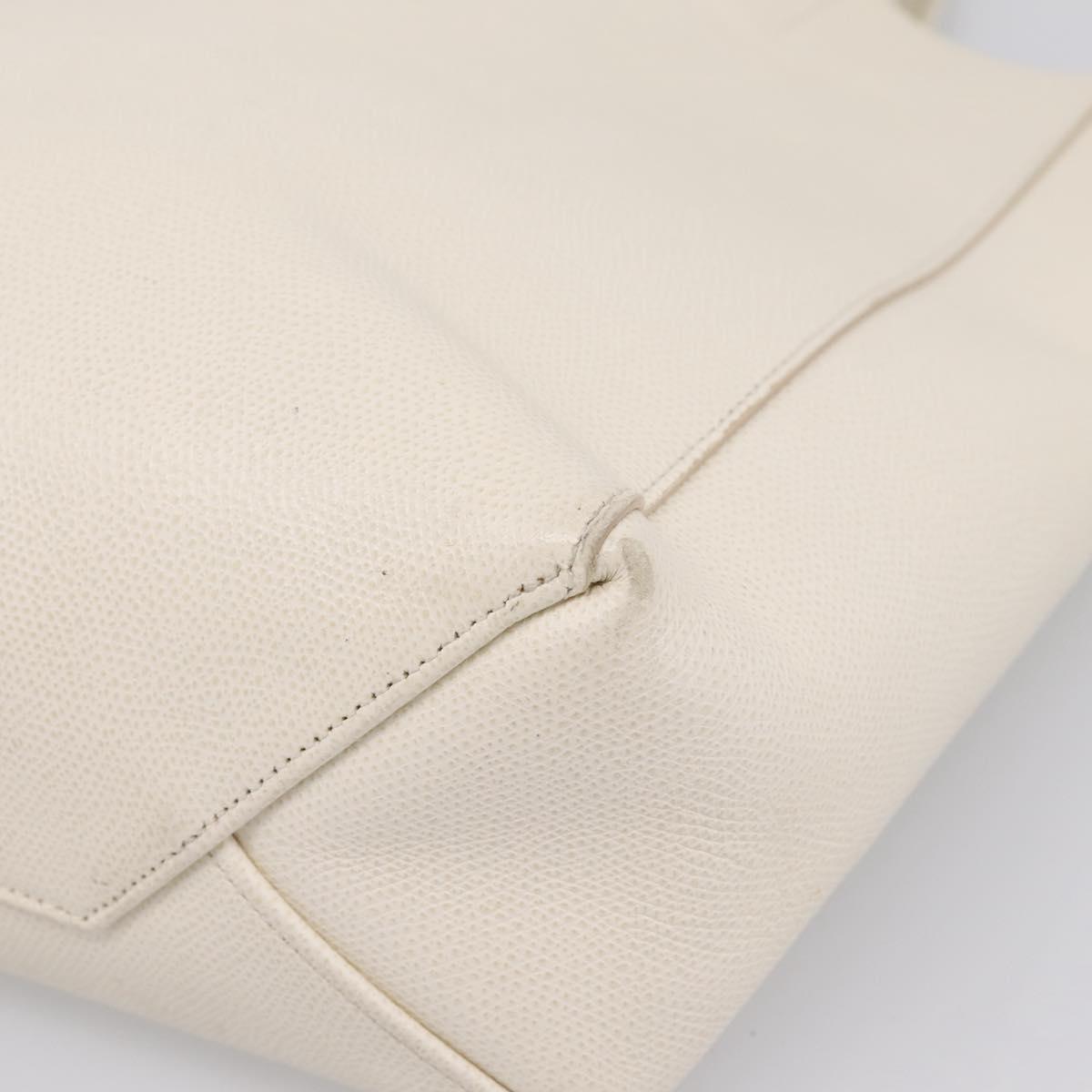 CELINE Vertical Cabas Tote Bag Leather 2way White Gold Auth 205444