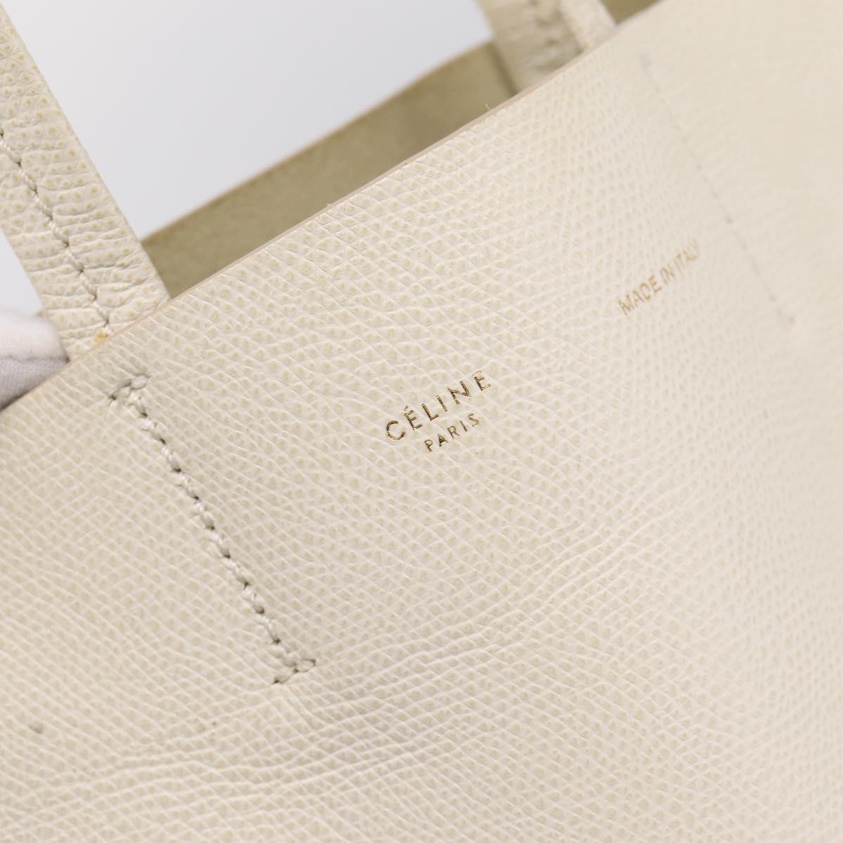 CELINE Vertical Cabas Tote Bag Leather 2way White Gold Auth 205444