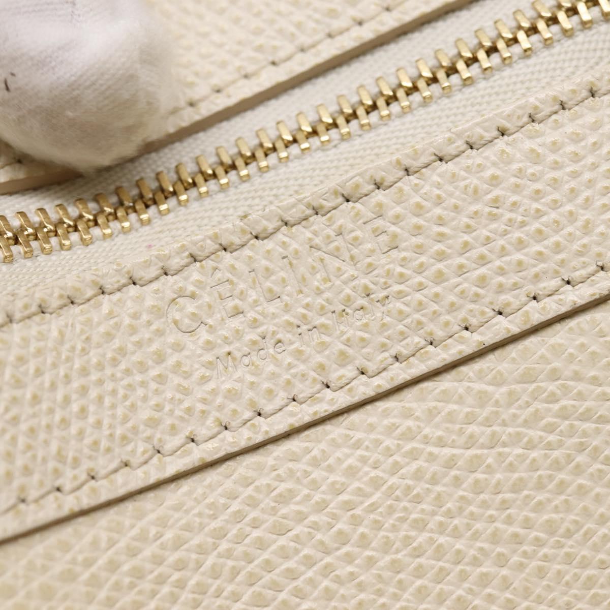 CELINE Vertical Cabas Tote Bag Leather 2way White Gold Auth 205444