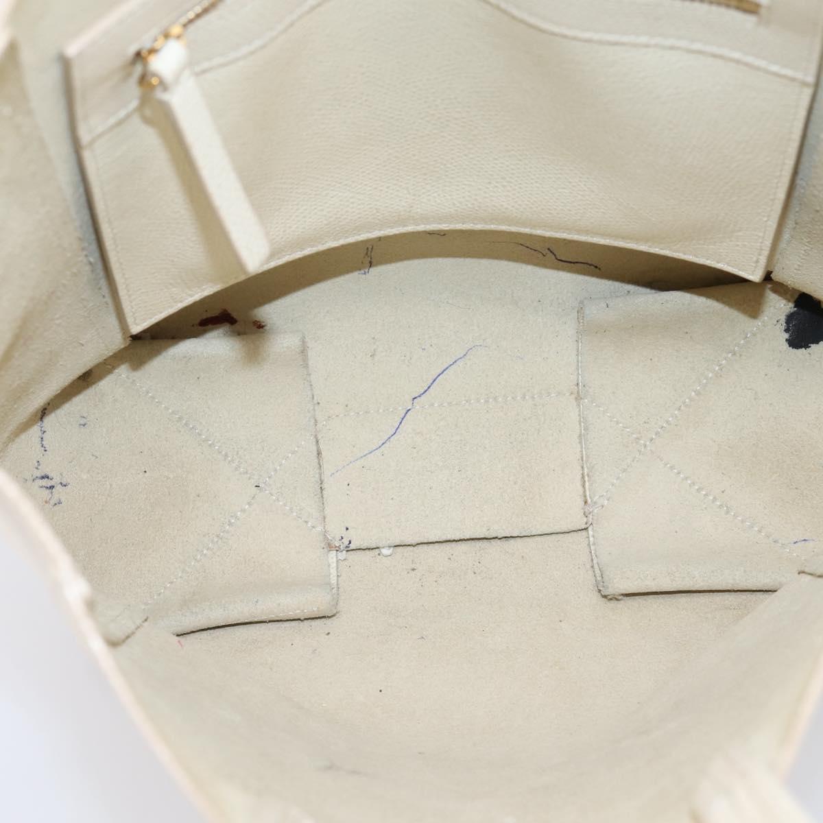 CELINE Vertical Cabas Tote Bag Leather 2way White Gold Auth 205444