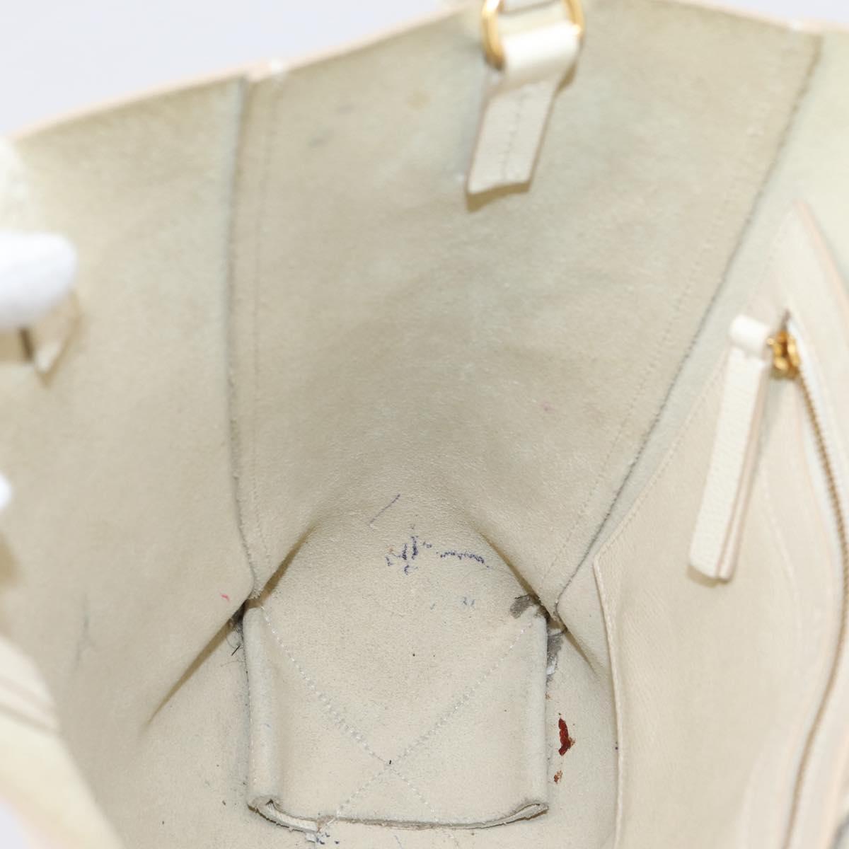 CELINE Vertical Cabas Tote Bag Leather 2way White Gold Auth 205444