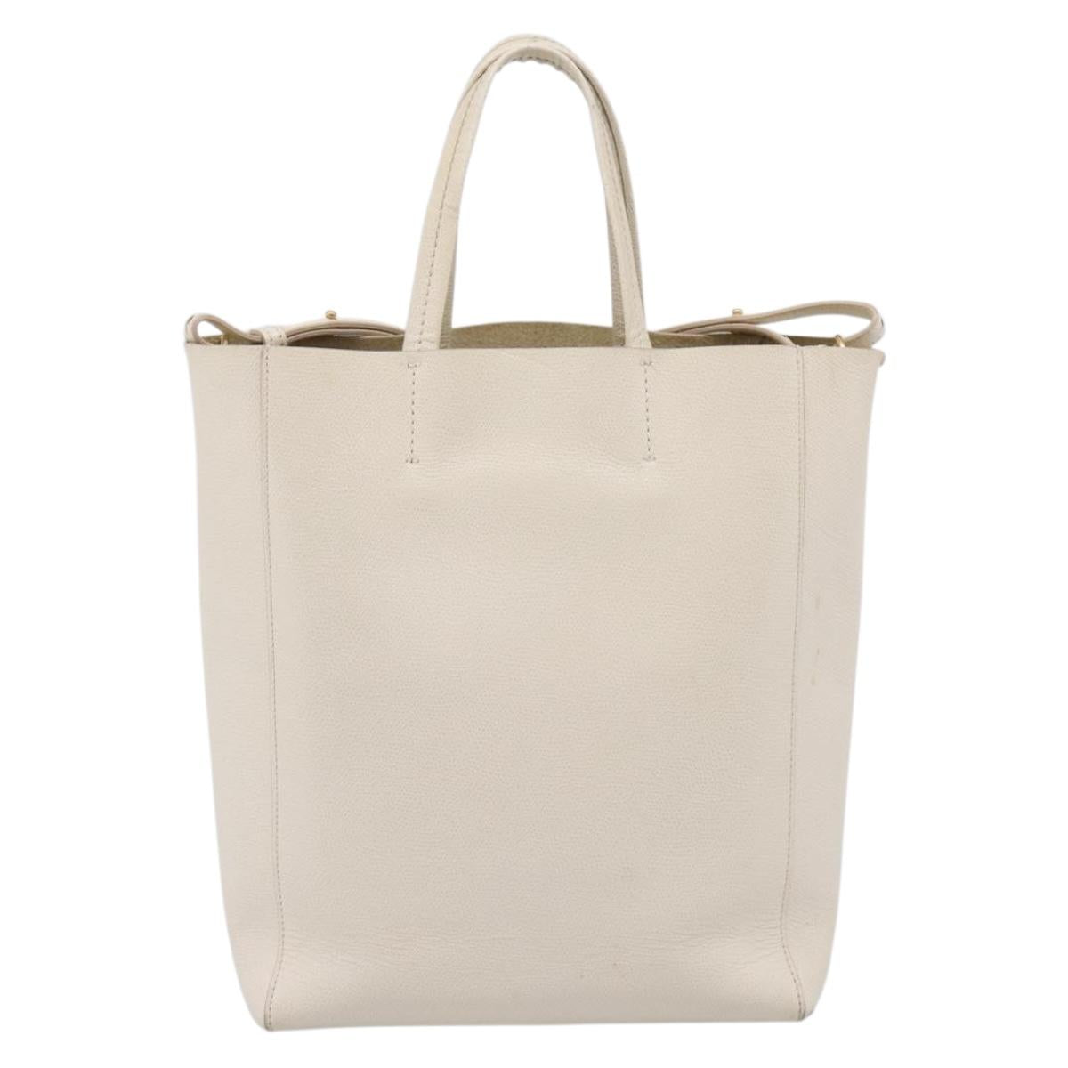 CELINE Vertical Cabas Tote Bag Leather 2way White Gold Auth 205444