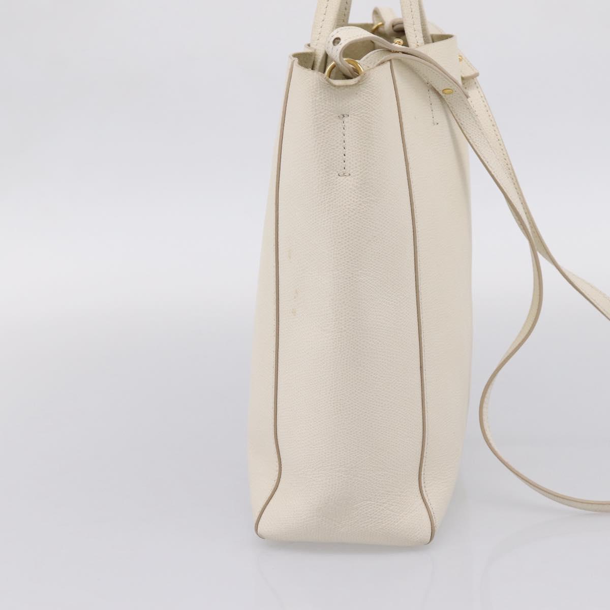 CELINE Vertical Cabas Tote Bag Leather 2way White Gold Auth 205444
