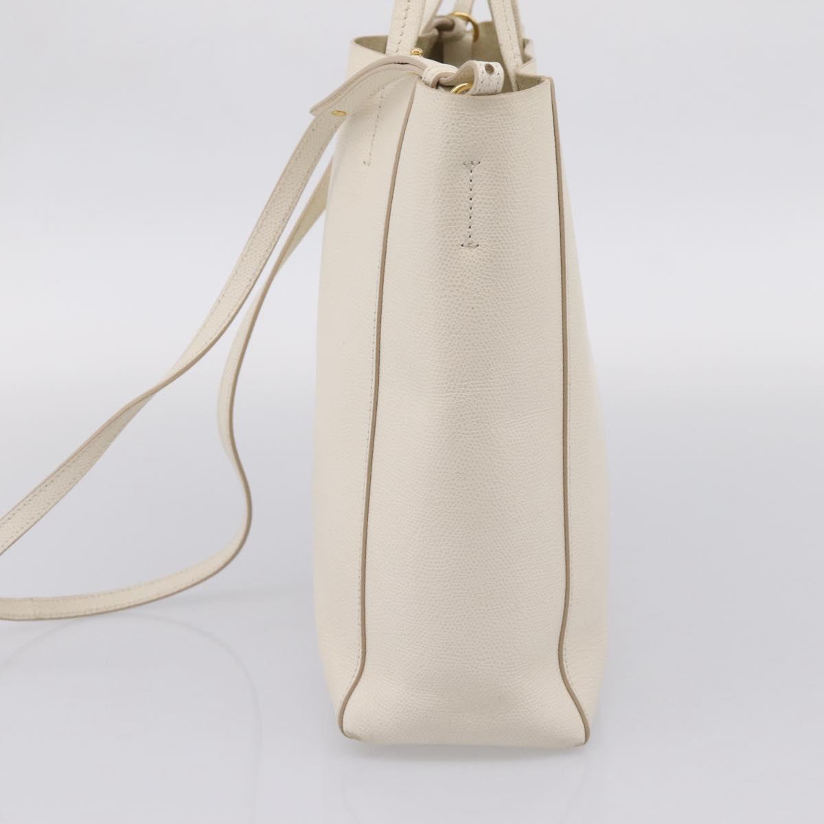 CELINE Vertical Cabas Tote Bag Leather 2way White Gold Auth 205444