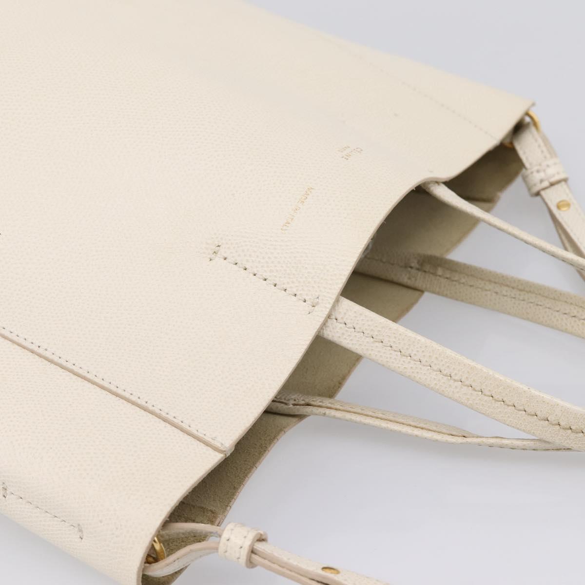CELINE Vertical Cabas Tote Bag Leather 2way White Gold Auth 205444