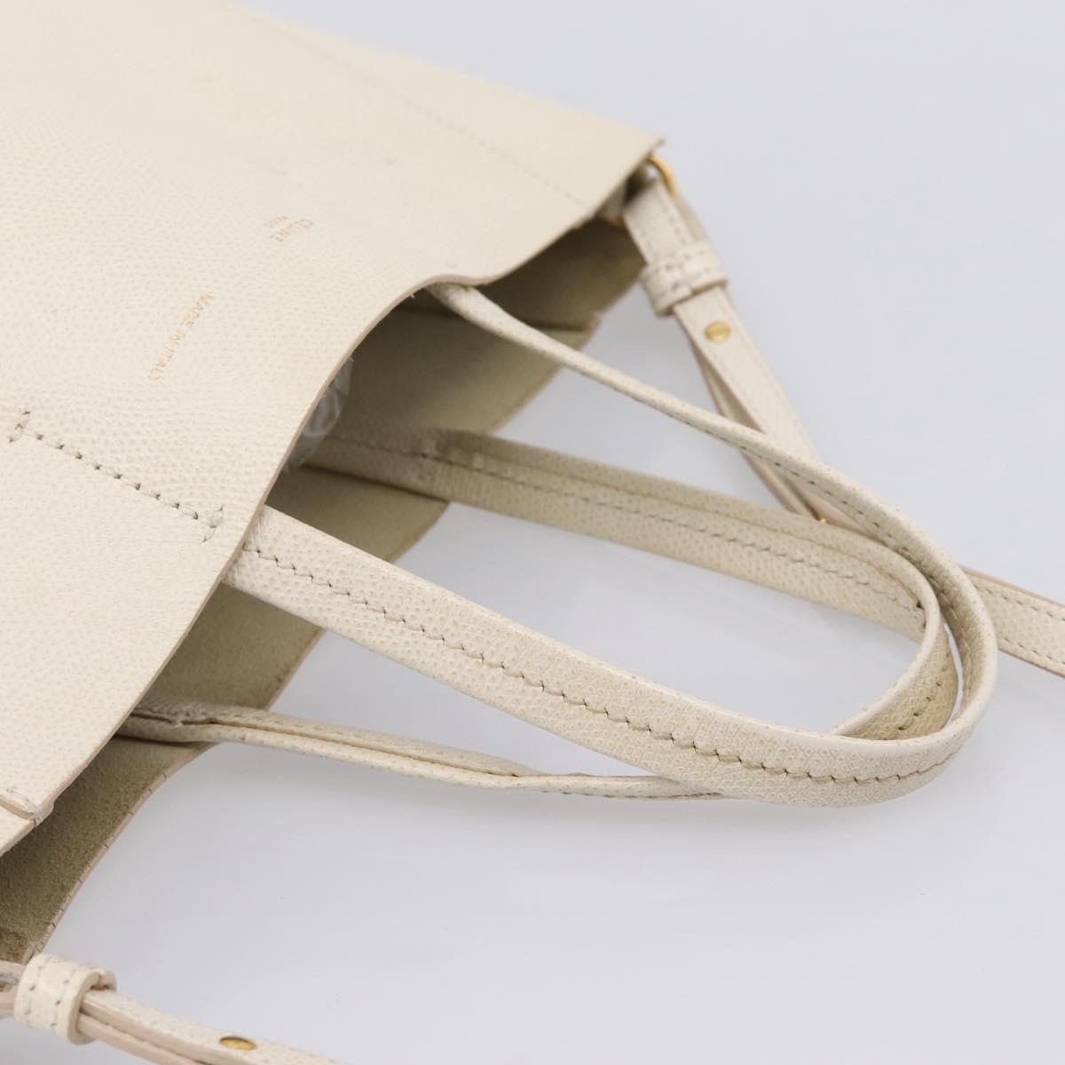 CELINE Vertical Cabas Tote Bag Leather 2way White Gold Auth 205444