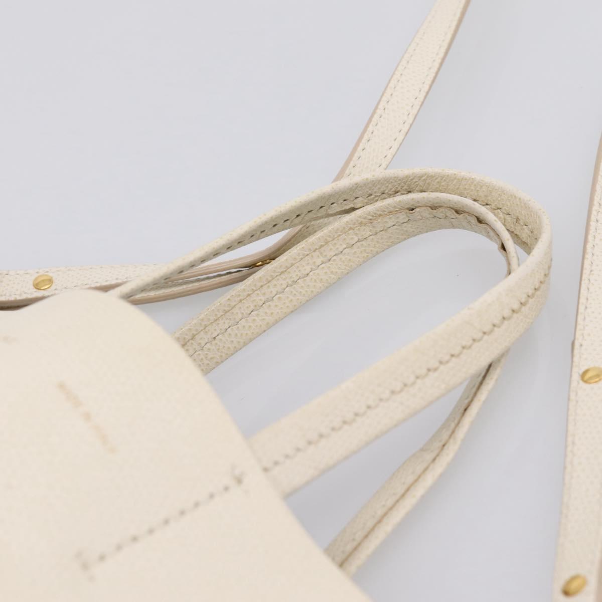 CELINE Vertical Cabas Tote Bag Leather 2way White Gold Auth 205444