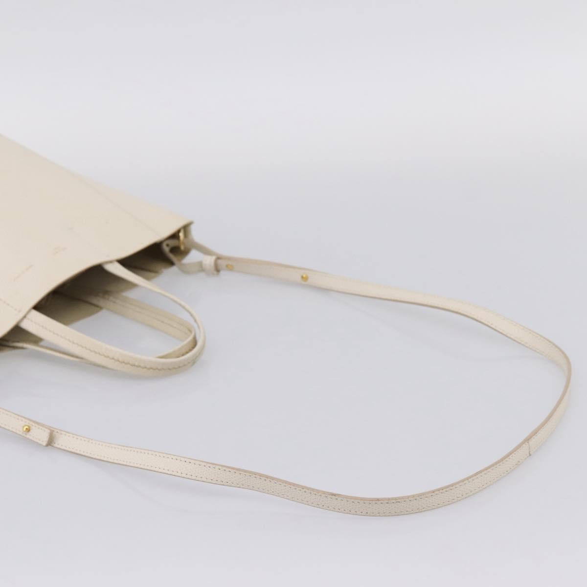 CELINE Vertical Cabas Tote Bag Leather 2way White Gold Auth 205444