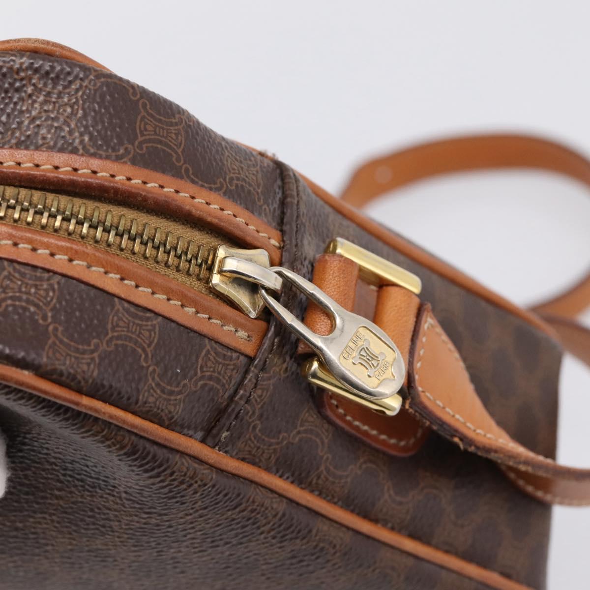 CELINE Macadam Canvas Shoulder Bag PVC Leather Brown Gold Auth 205454V