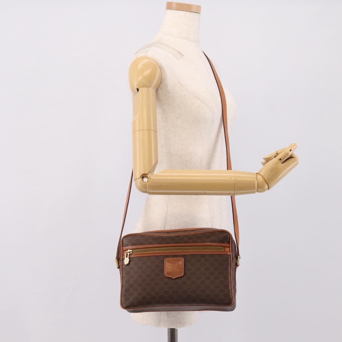 CELINE Macadam Canvas Shoulder Bag PVC Leather Brown Gold Auth 205454V