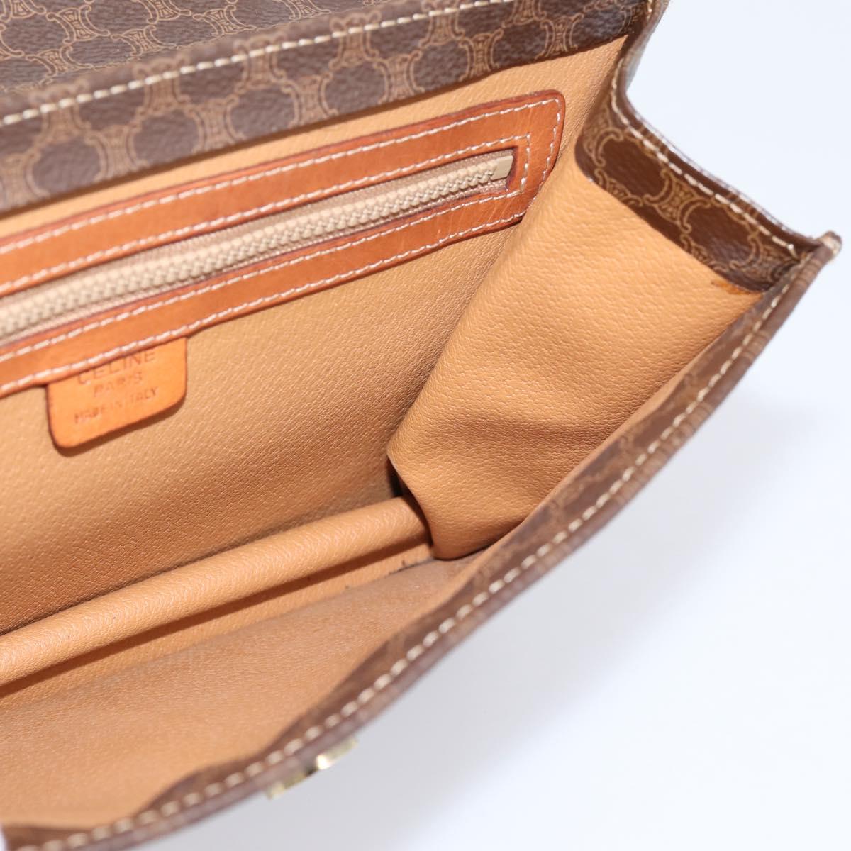 CELINE Macadam Canvas Hand Bag PVC Leather Brown Gold Auth 205456A