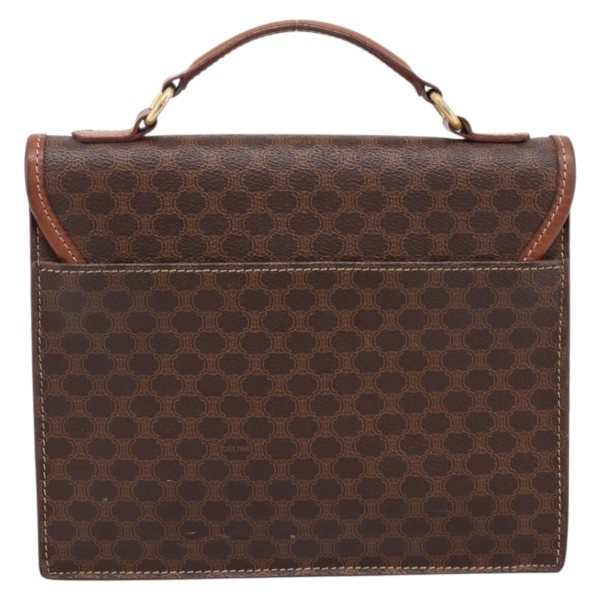 CELINE Macadam Canvas Hand Bag PVC Leather Brown Gold Auth 205456A