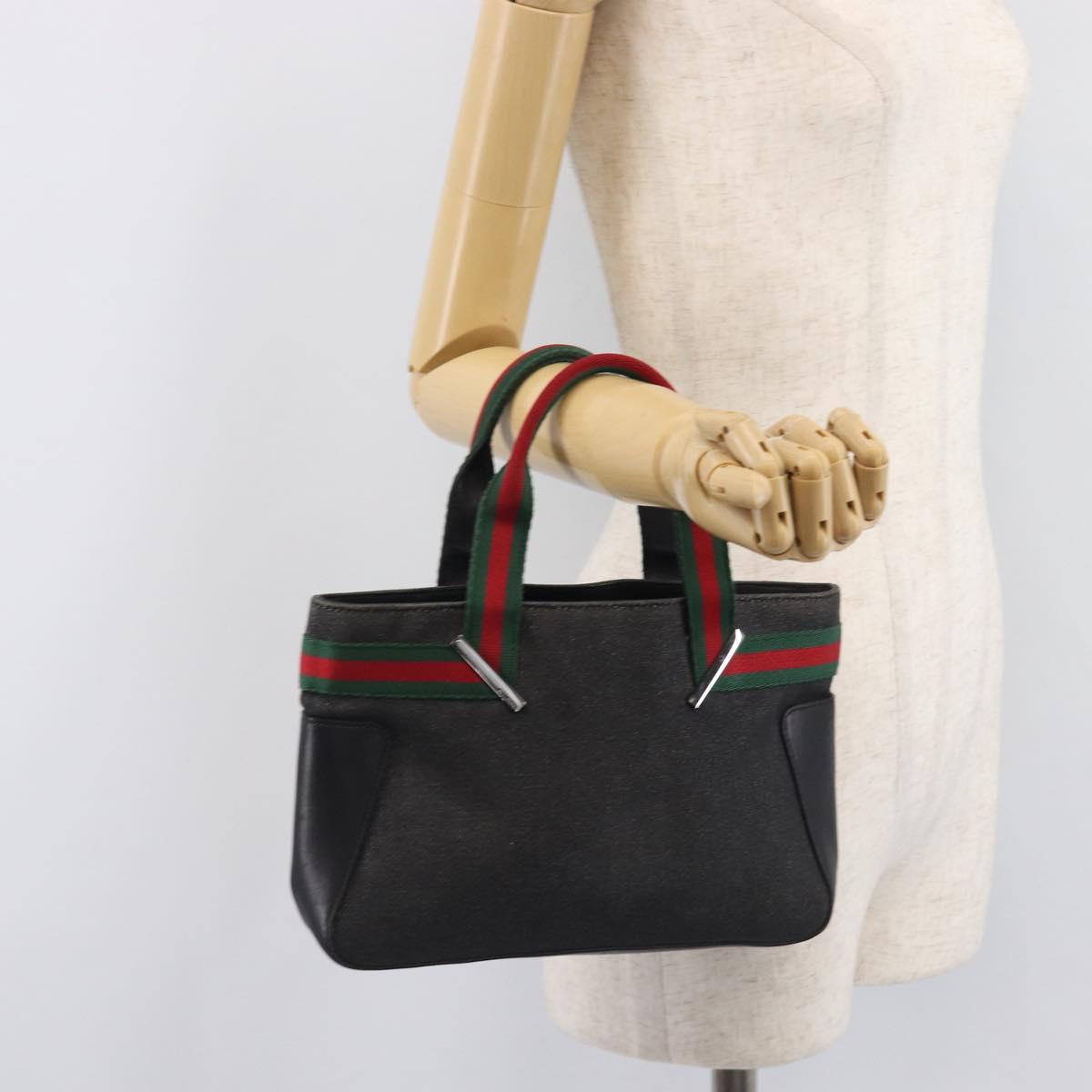 GUCCI Web Sherry Line Hand Bag Canvas Black Silver 73984 Auth 205458V
