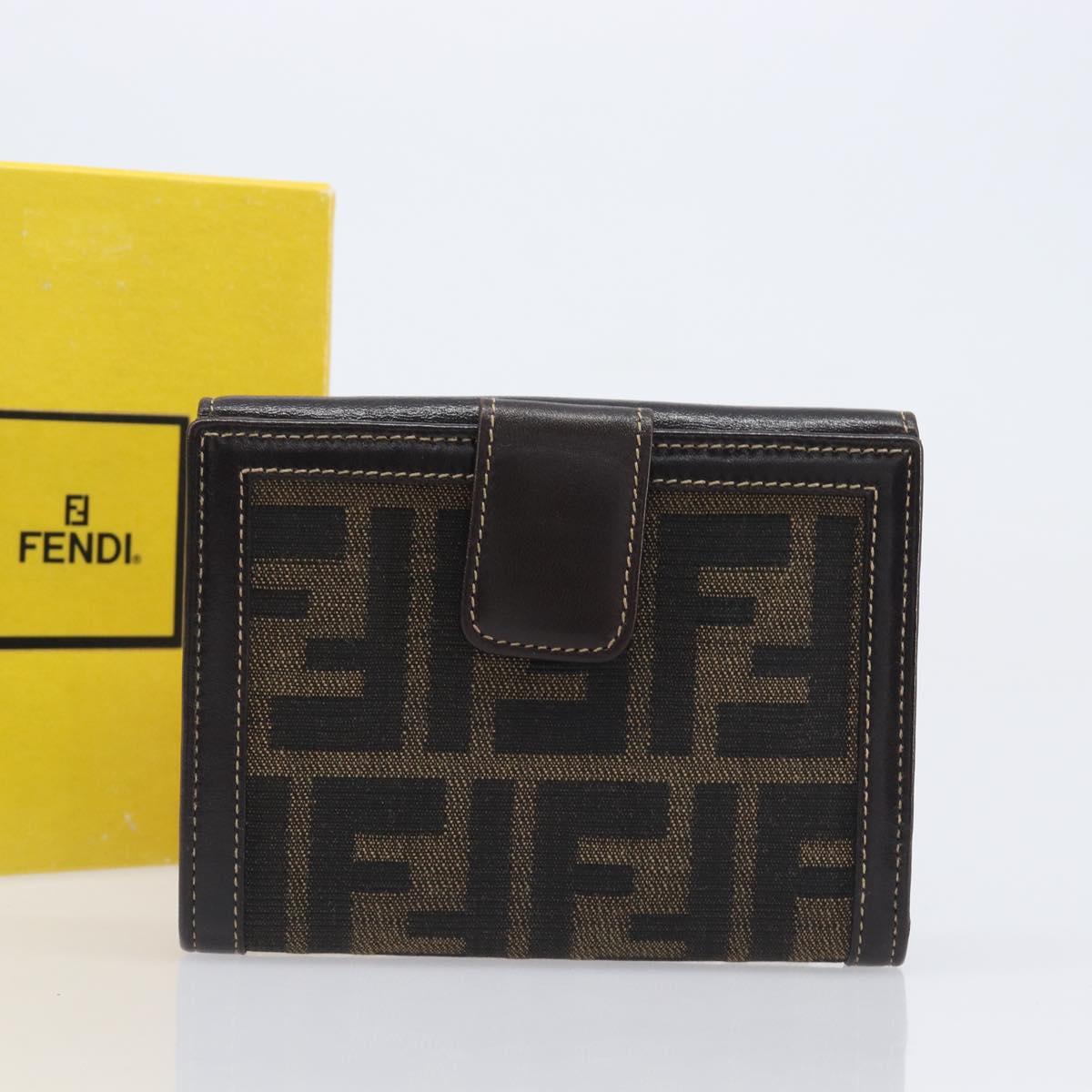 FENDI Zucca Canvas Bifold Wallet Black Brown Auth 205504V
