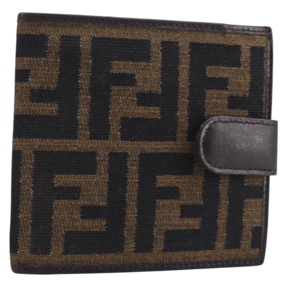 FENDI Zucca Canvas Bifold Wallet Black Brown Auth 205532V