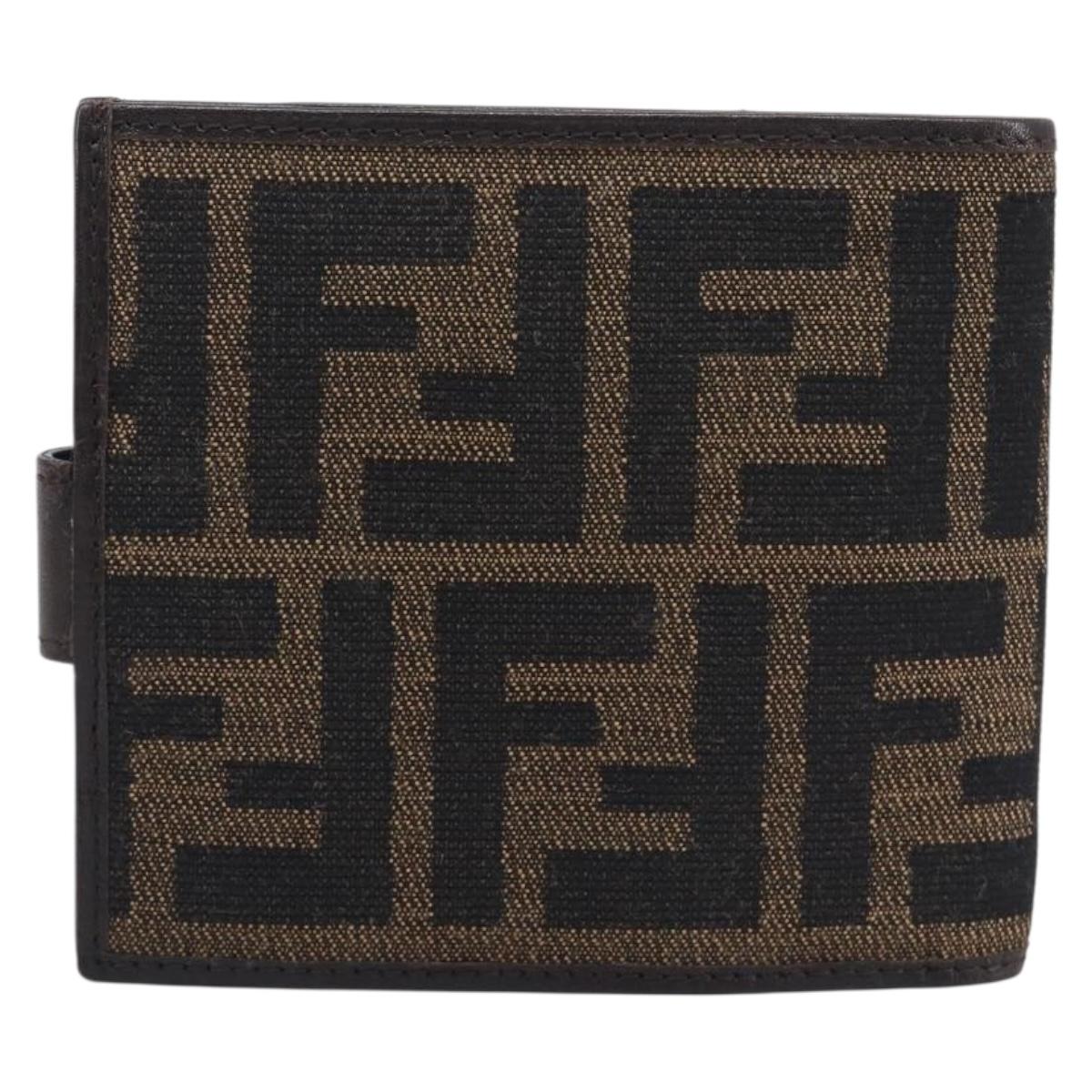 FENDI Zucca Canvas Bifold Wallet Black Brown Auth 205532V