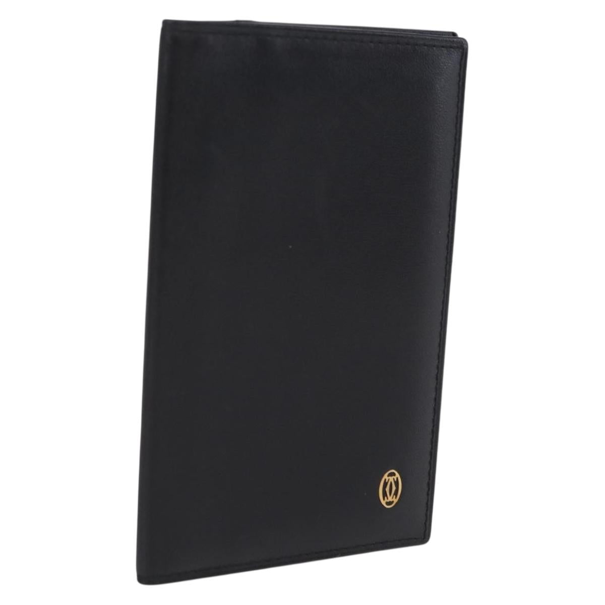 Cartier Card Case Leather Black Gold Auth 205544V