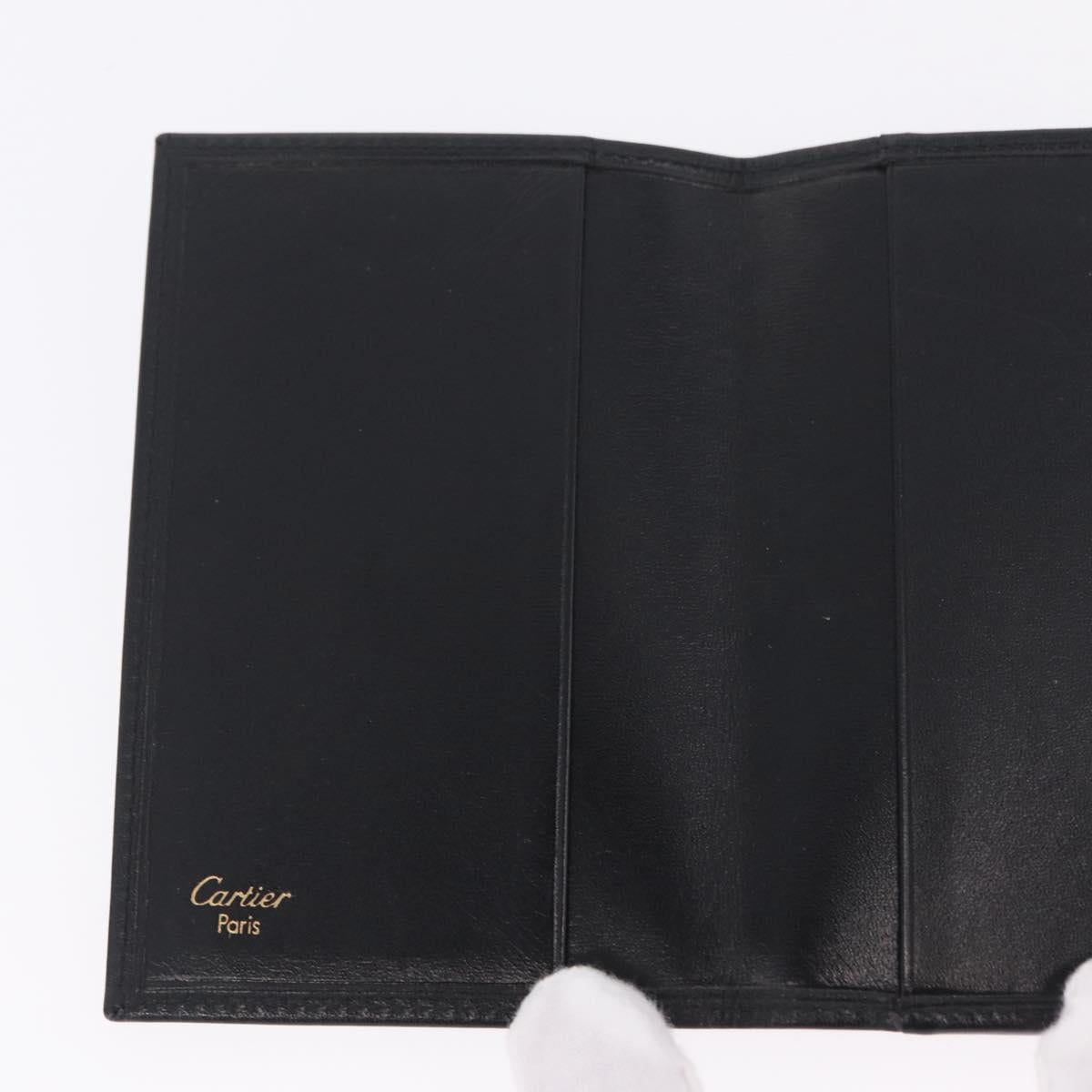 Cartier Card Case Leather Black Gold Auth 205544V