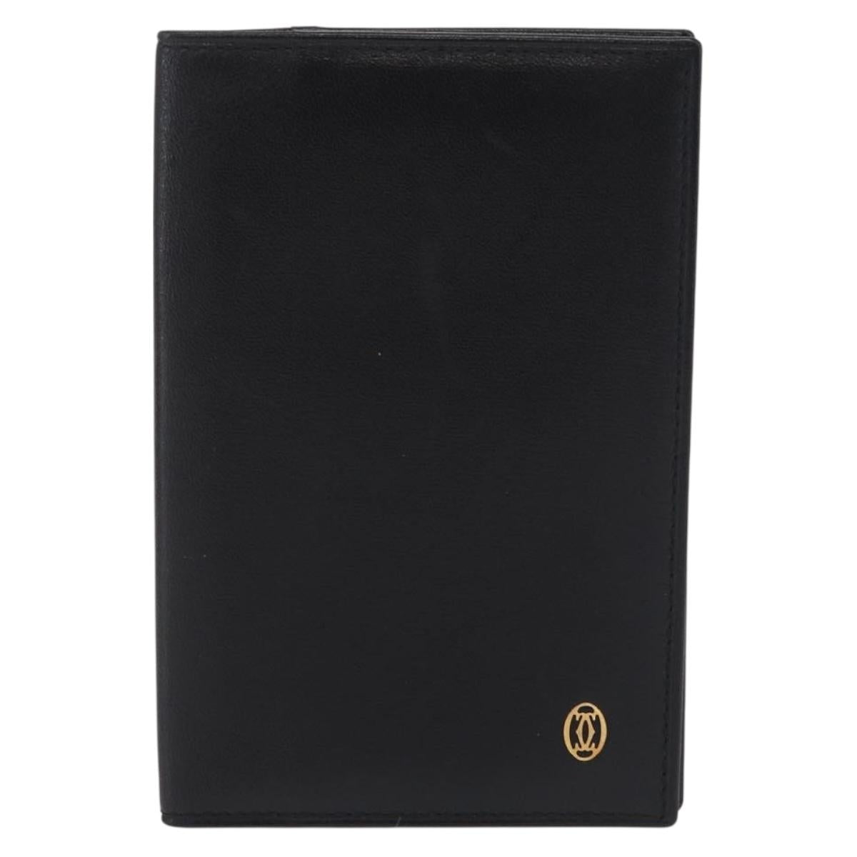 Cartier Card Case Leather Black Gold Auth 205544V