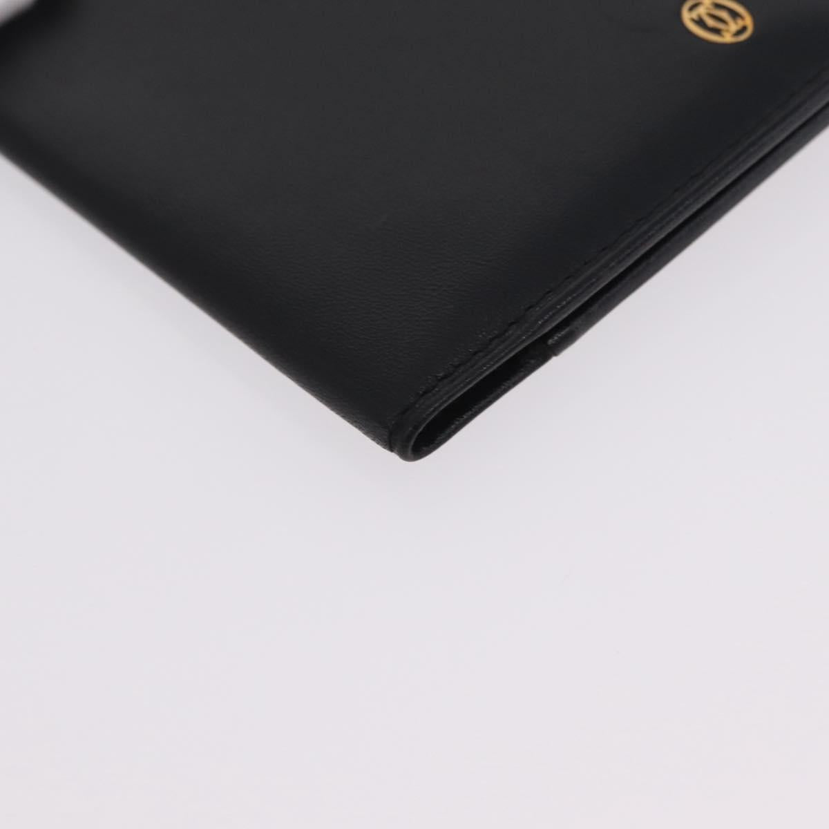 Cartier Card Case Leather Black Gold Auth 205544V