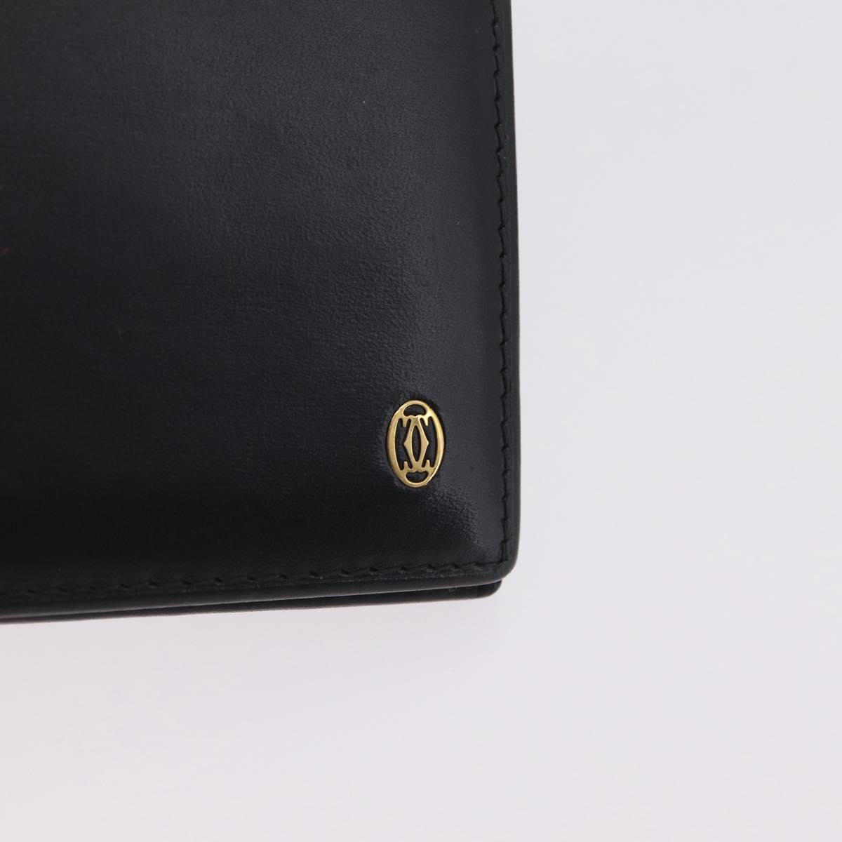 Cartier Bifold Wallet Leather Black Gold Auth 205547V