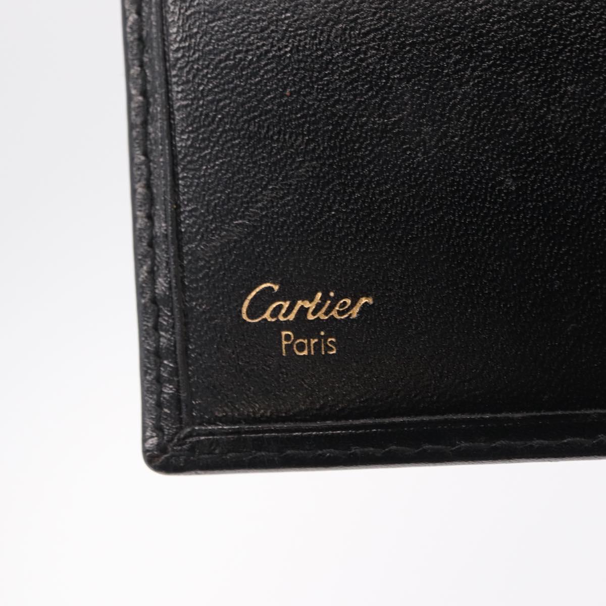 Cartier Bifold Wallet Leather Black Gold Auth 205547V