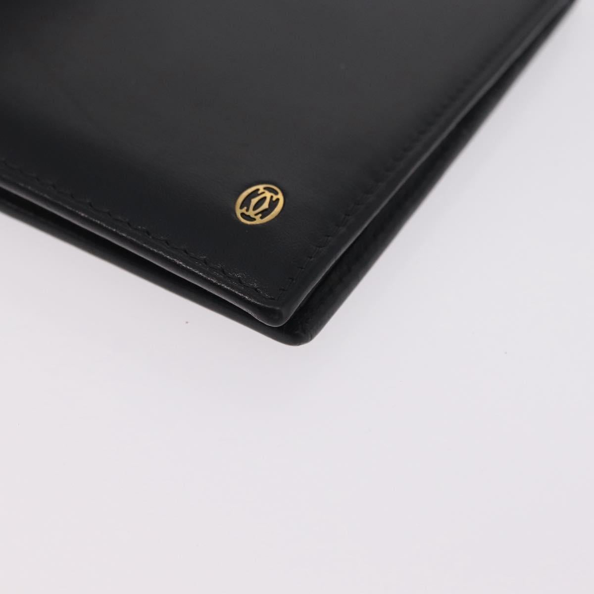 Cartier Bifold Wallet Leather Black Gold Auth 205547V