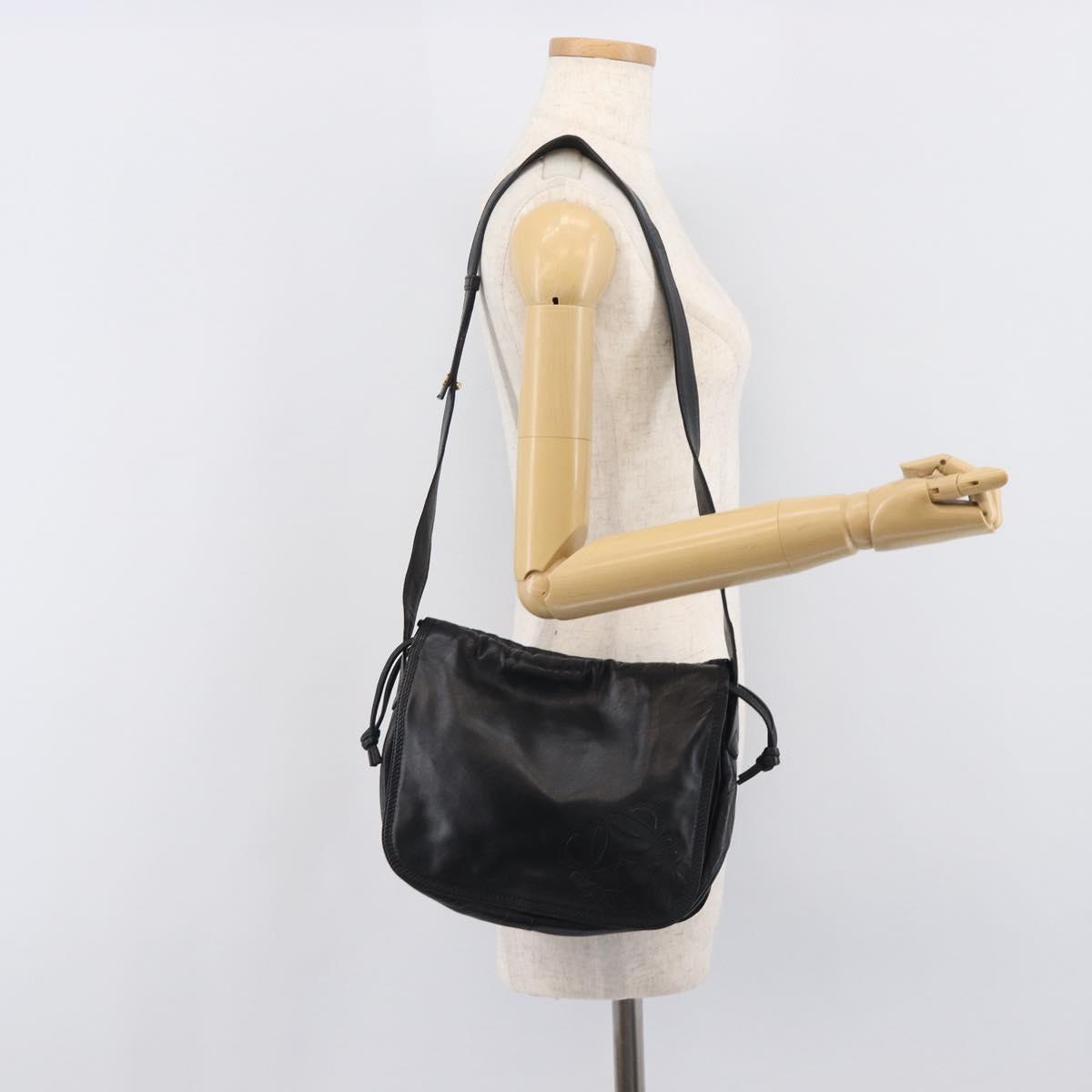 LOEWE Shoulder Bag Leather Black Gold Auth 205663