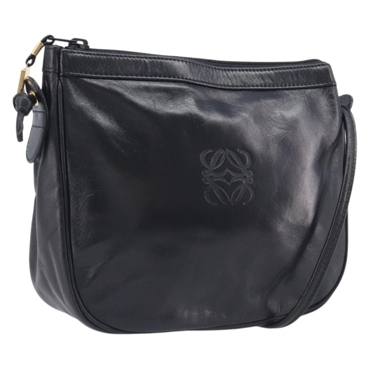 LOEWE Shoulder Bag Leather Black Gold Auth 205664