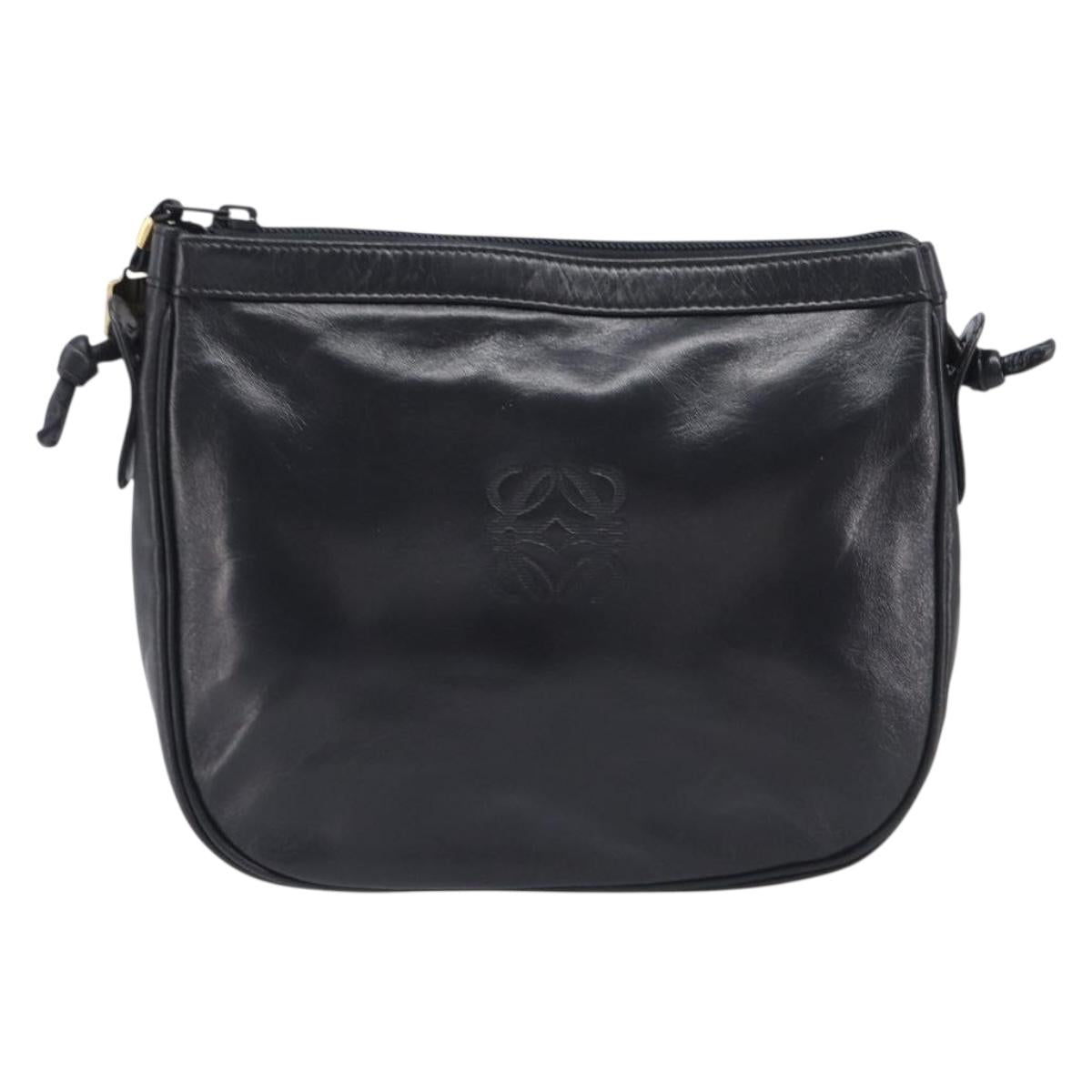 LOEWE Shoulder Bag Leather Black Gold Auth 205664