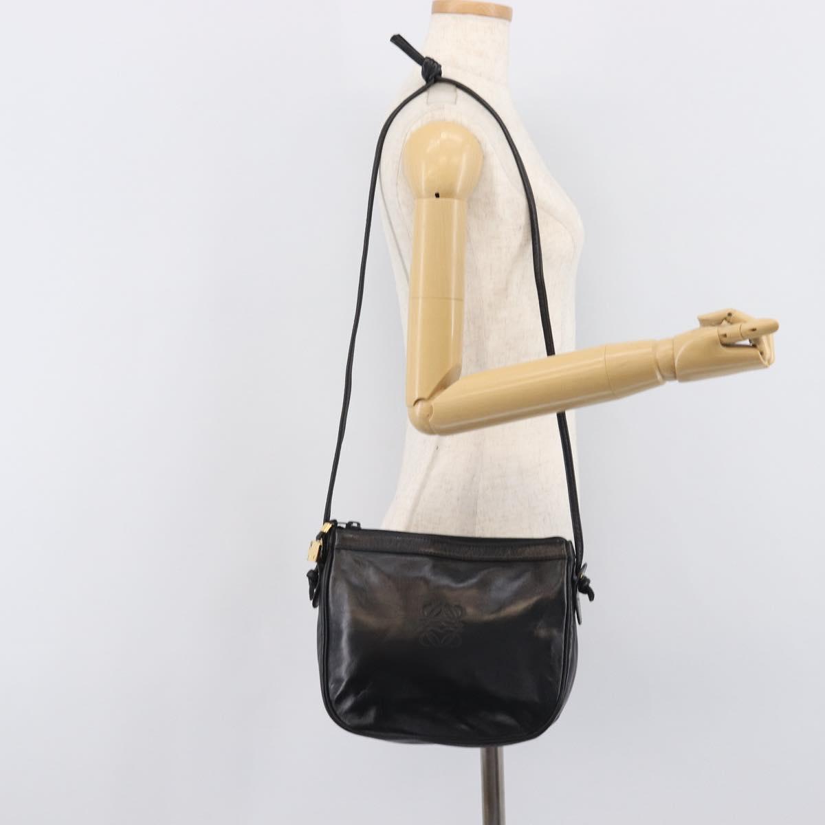 LOEWE Shoulder Bag Leather Black Gold Auth 205664