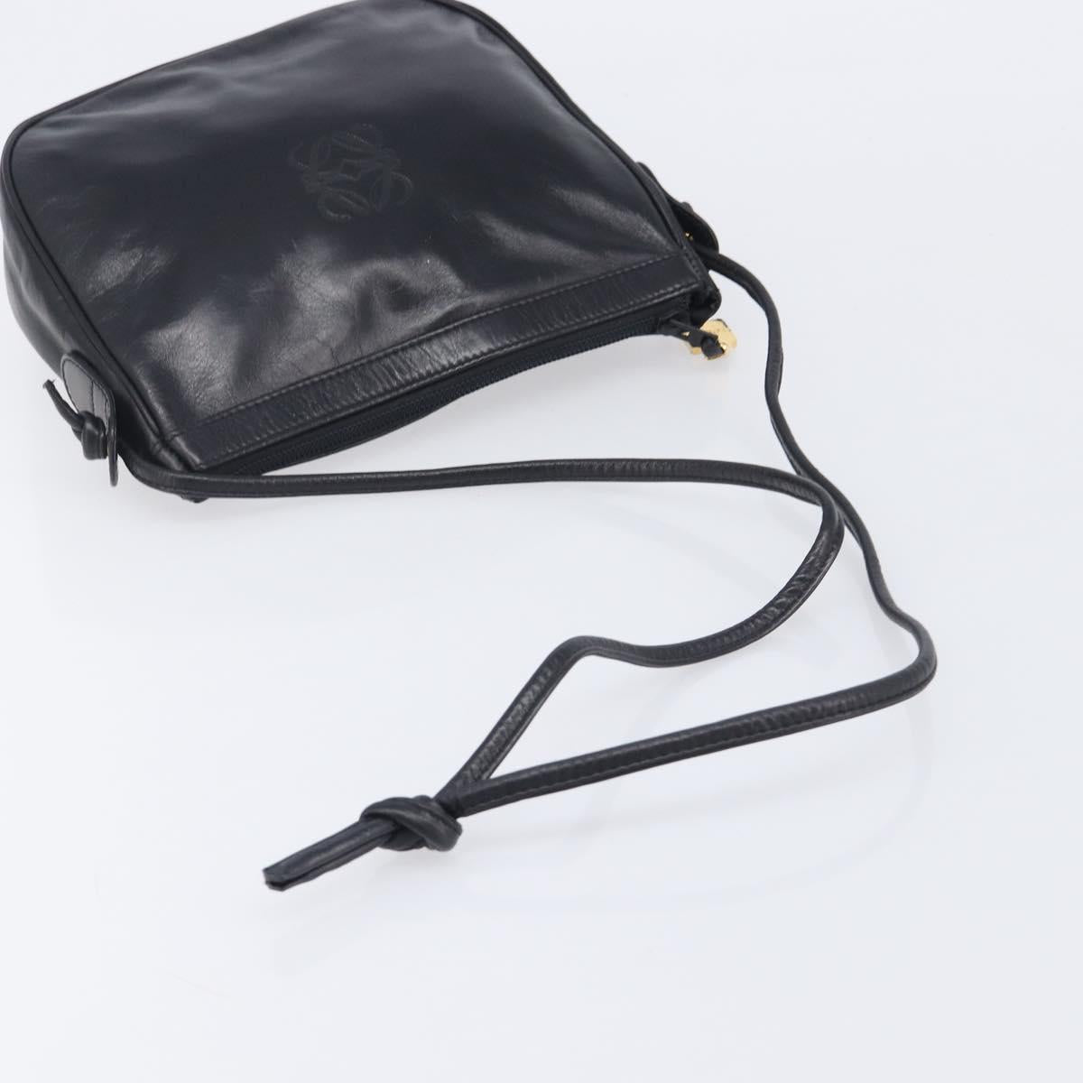 LOEWE Shoulder Bag Leather Black Gold Auth 205664