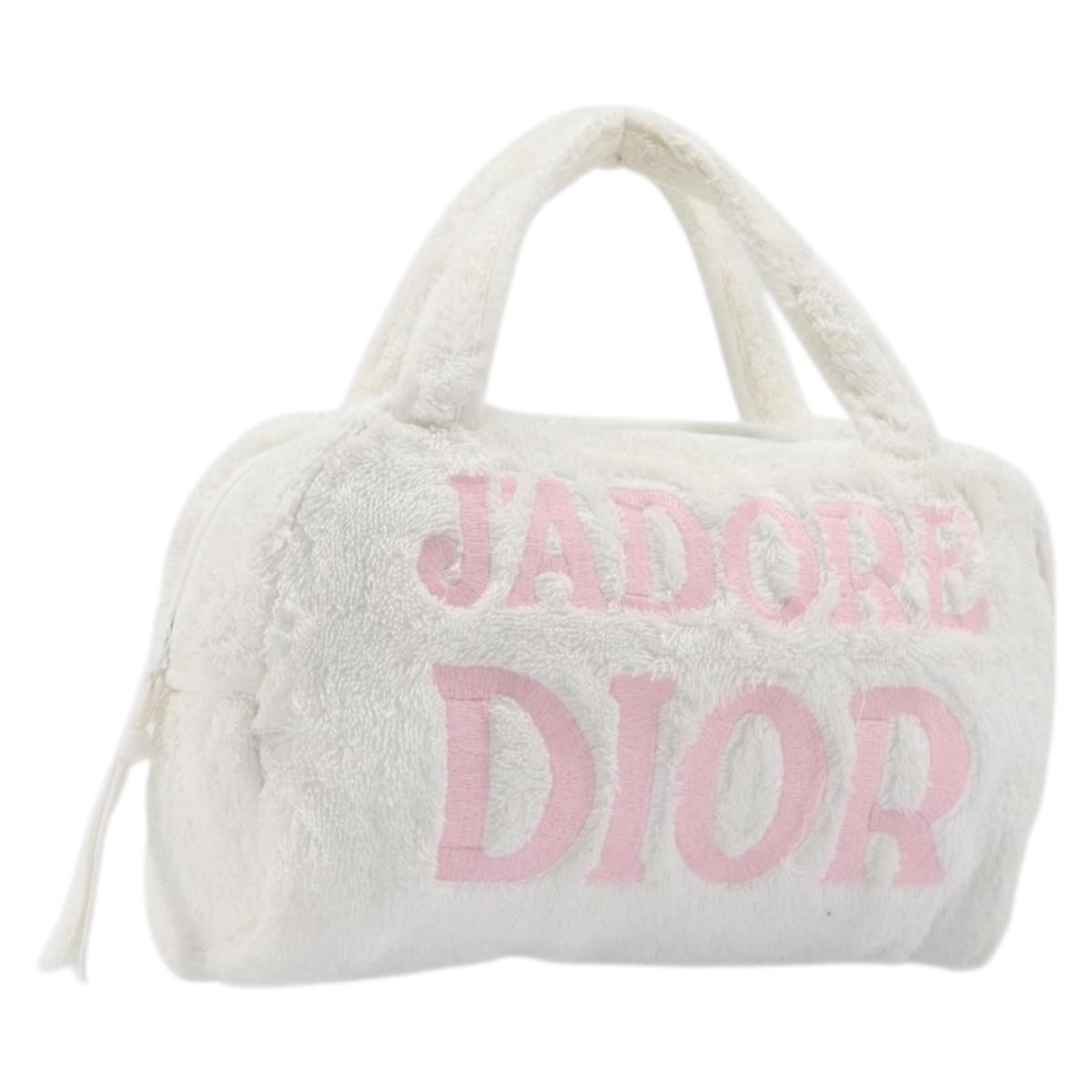 Christian Dior Hand Bag Pile White Auth 205716