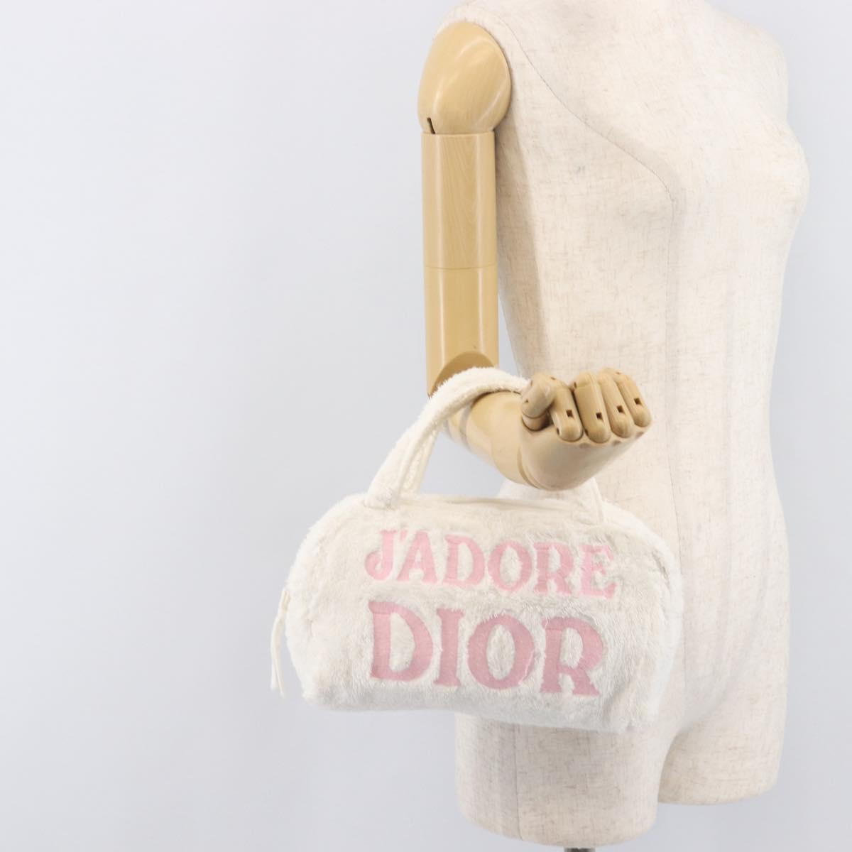 Christian Dior Hand Bag Pile White Auth 205716