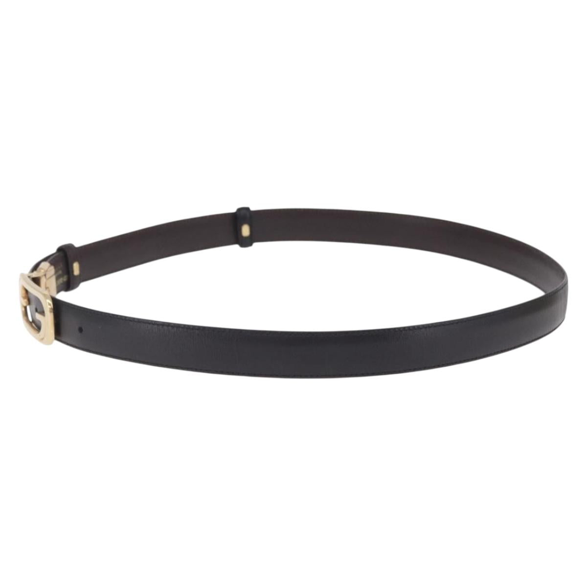 GUCCI Belt Leather 44.1"" Black Gold Auth 205723