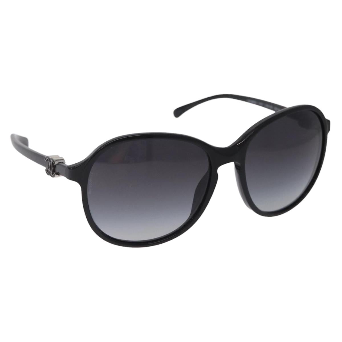 CHANEL Sunglasses plastic Black Silver CC Auth 205725M