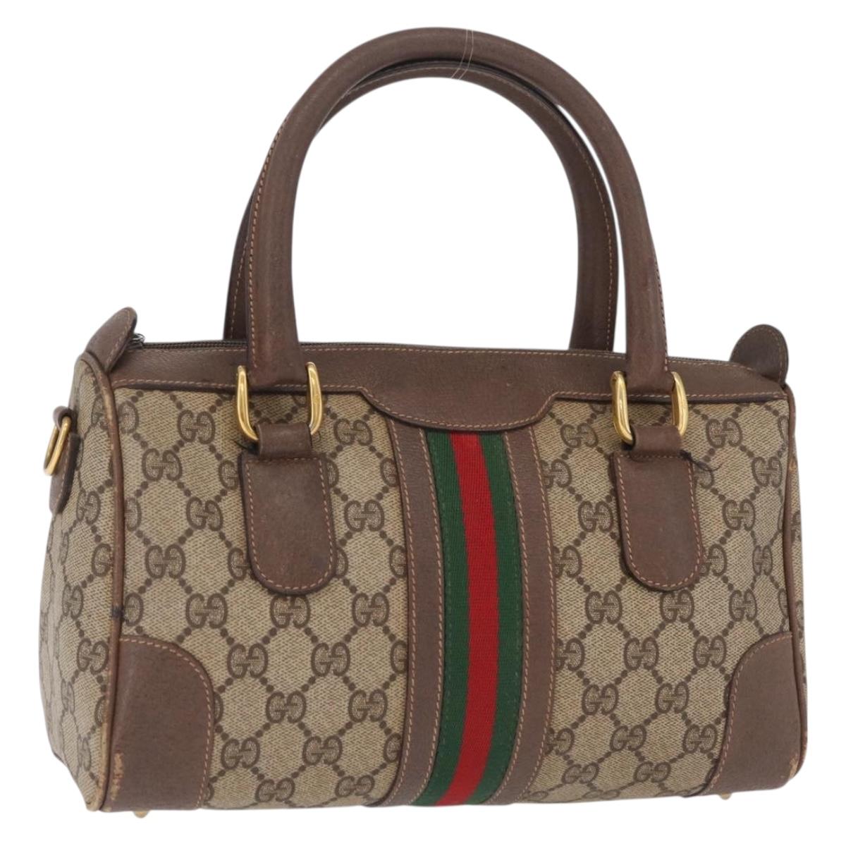 GUCCI GG Supreme Web Sherry Line Hand Bag PVC Beige Gold 002 39 0069 Auth 205731