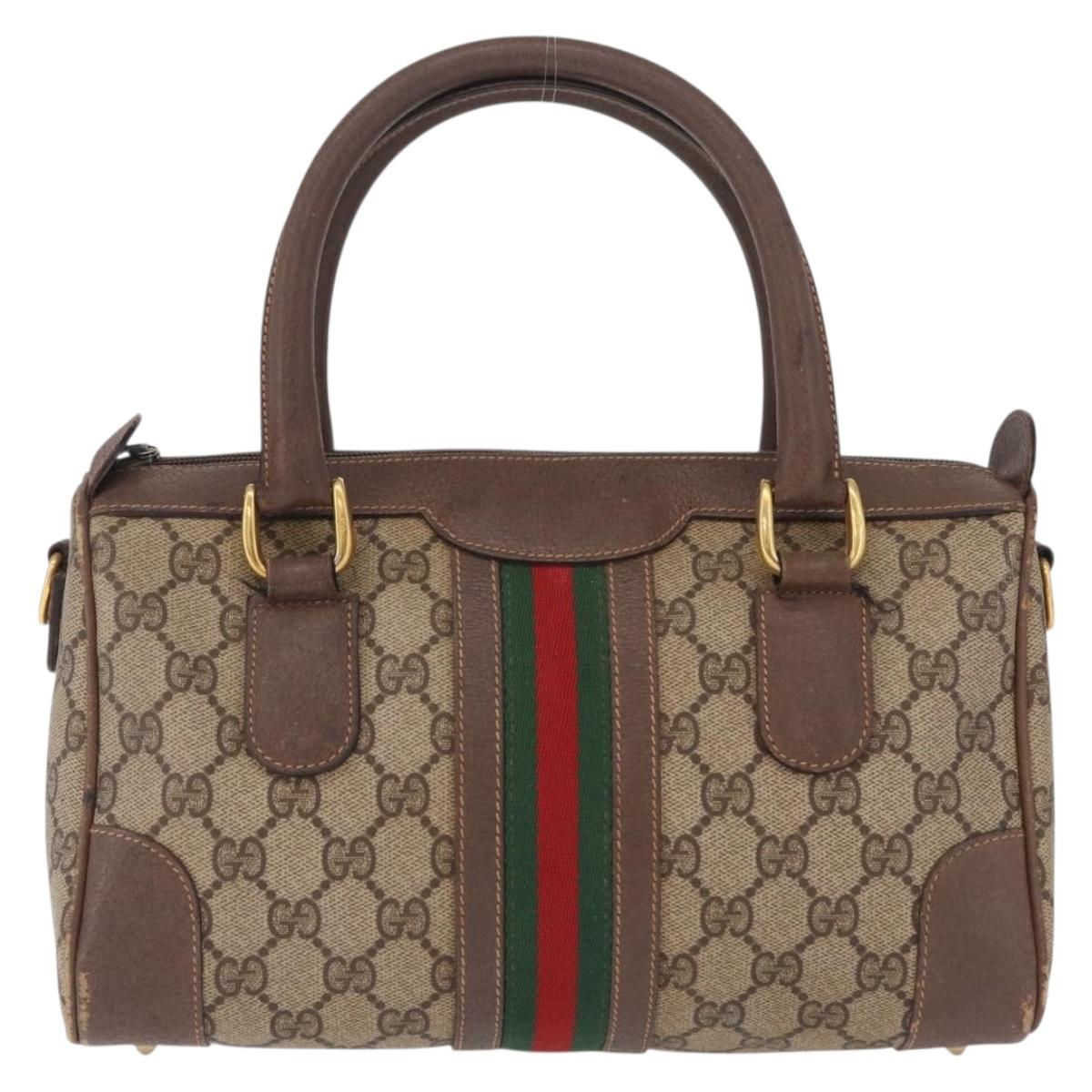 GUCCI GG Supreme Web Sherry Line Hand Bag PVC Beige Gold 002 39 0069 Auth 205731